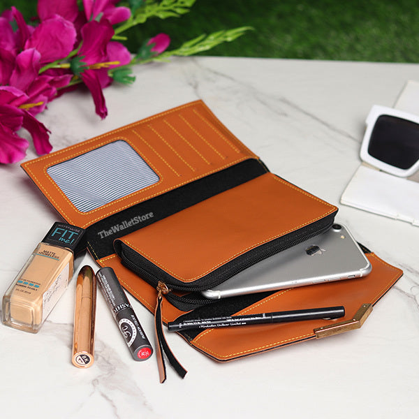 Personalized Ladies Clutch With Charm Tan Color