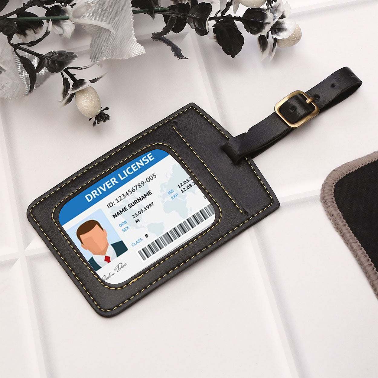 Personalized Luggage Tag With Name & Charm - Black