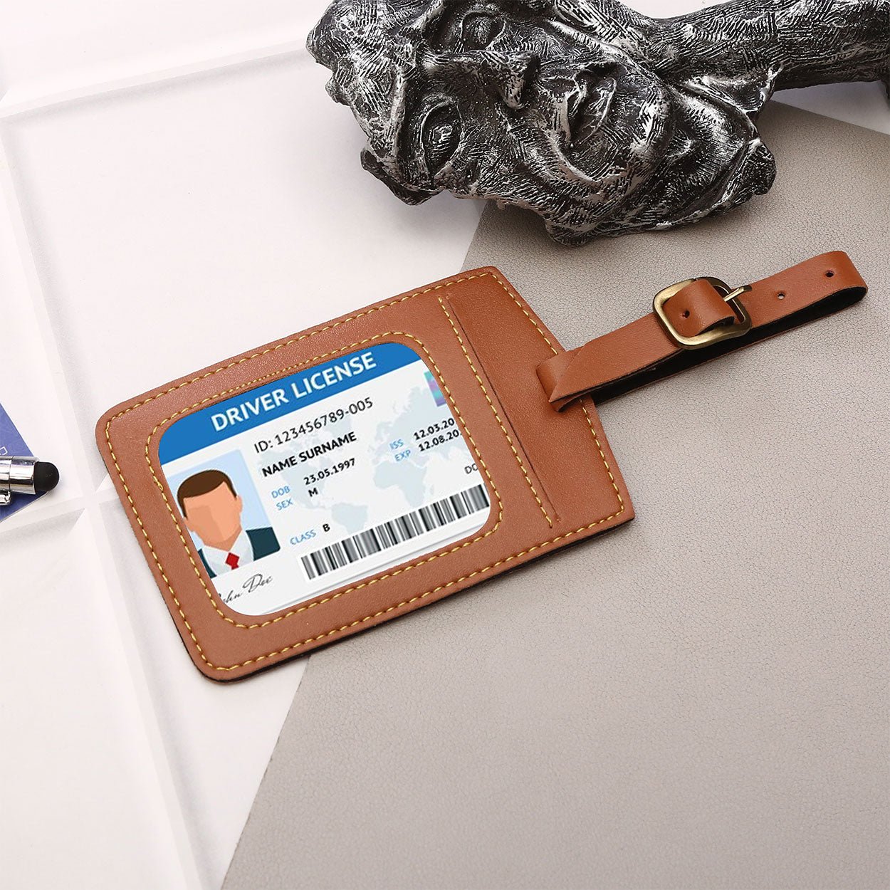 Personalized Luggage Tag With Name & Charm - Tan