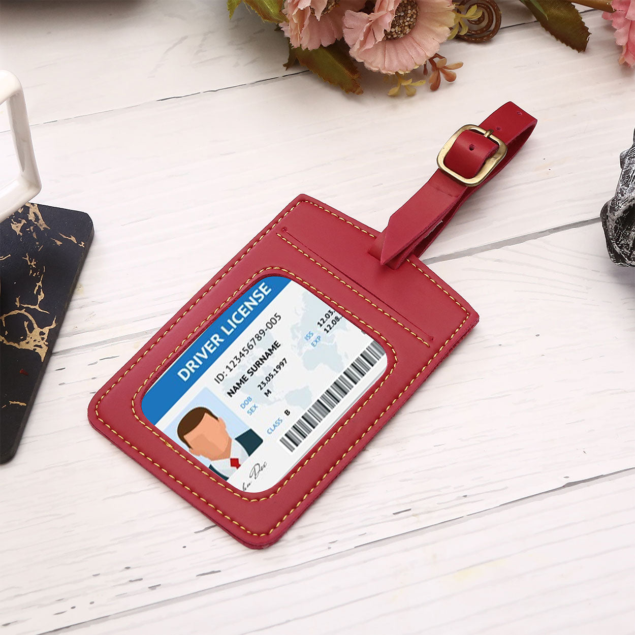 Personalized Luggage Tag With Name & Charm - Red