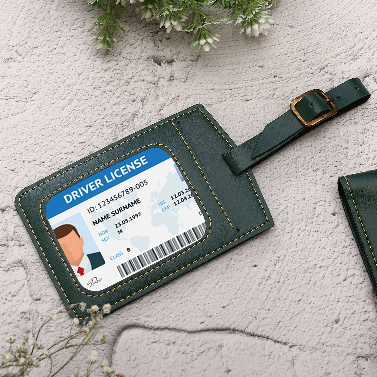 Personalized Luggage Tag With Name & Charm - Green