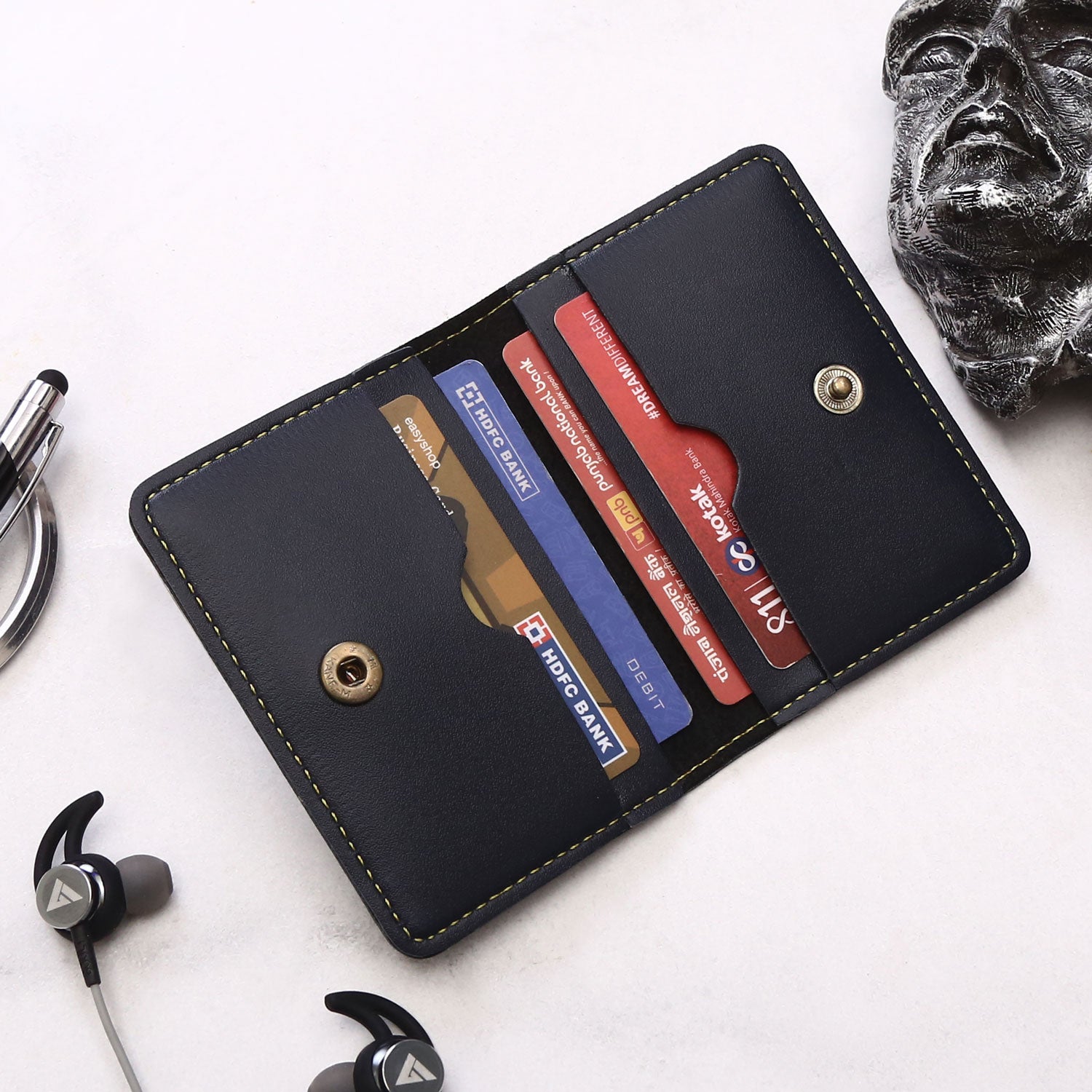 Personalized Card Holder With Name & Charm - Blue