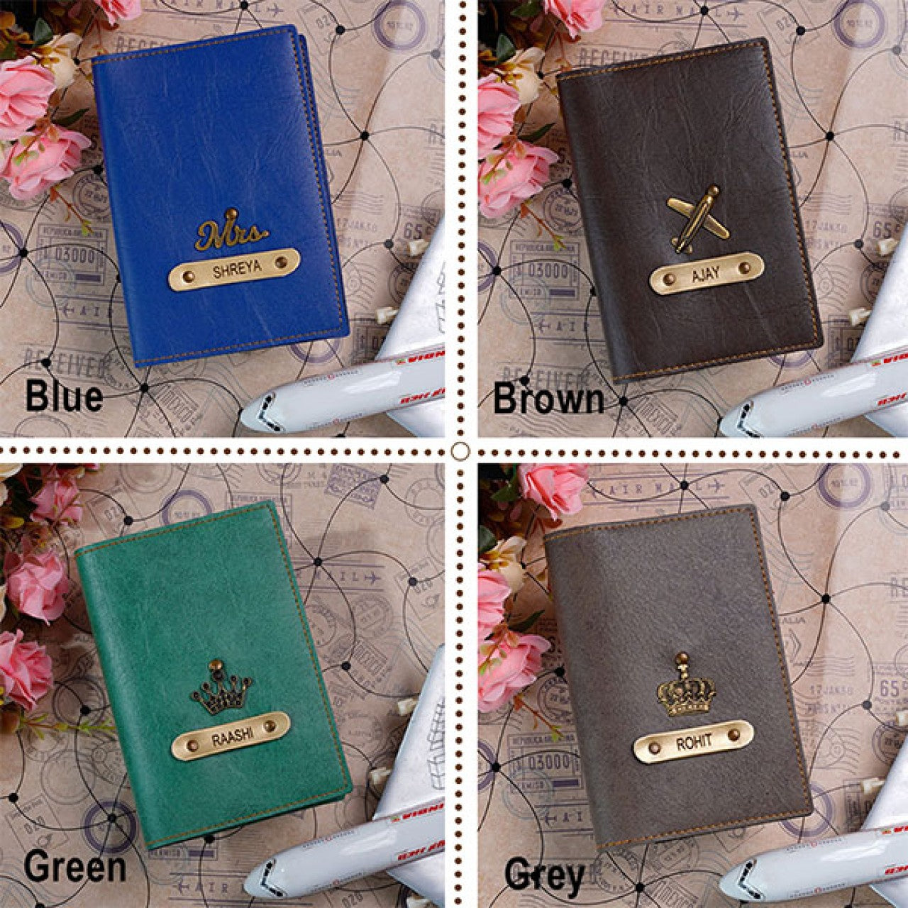 Customized Passport Covers Combo With Name & Charm