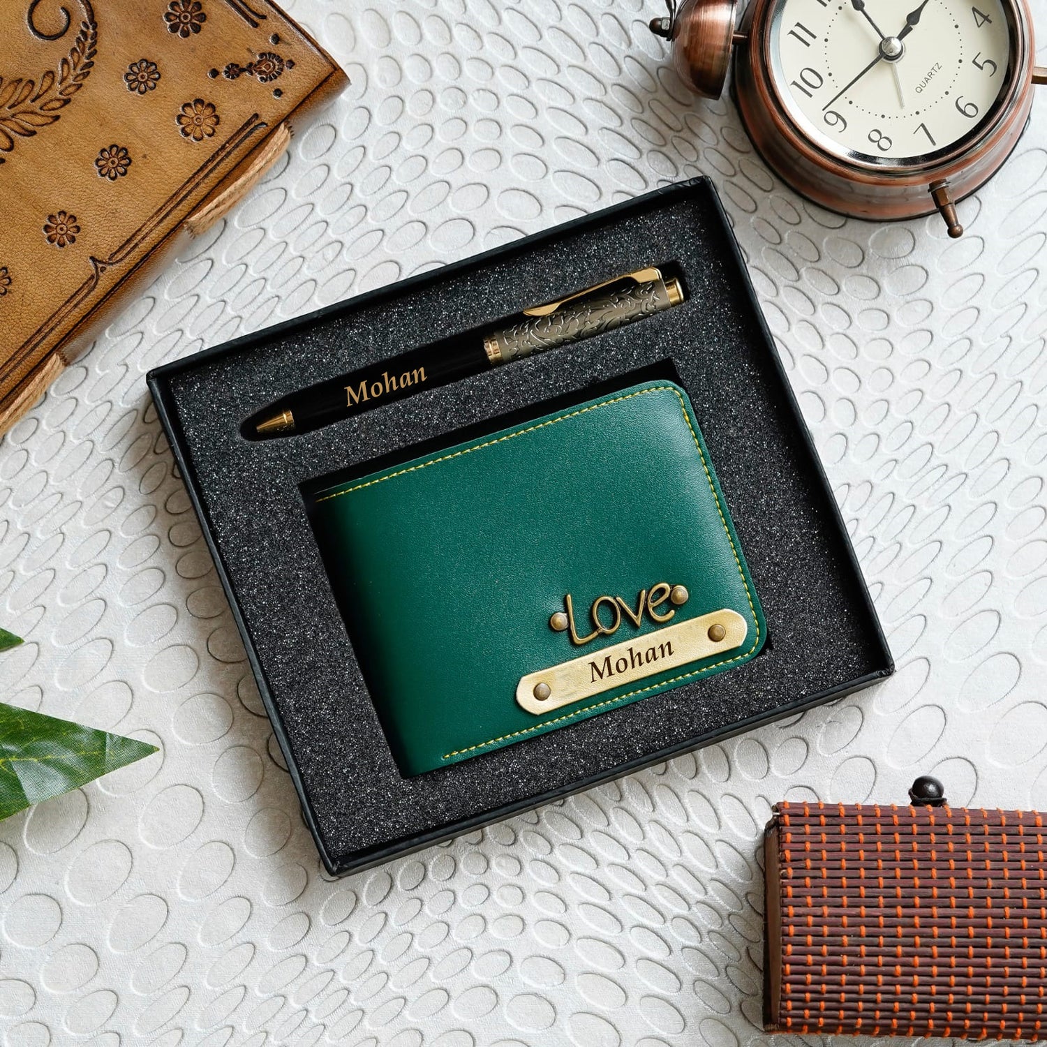 Personalized Pen Wallet Gift Set With Name & Charm