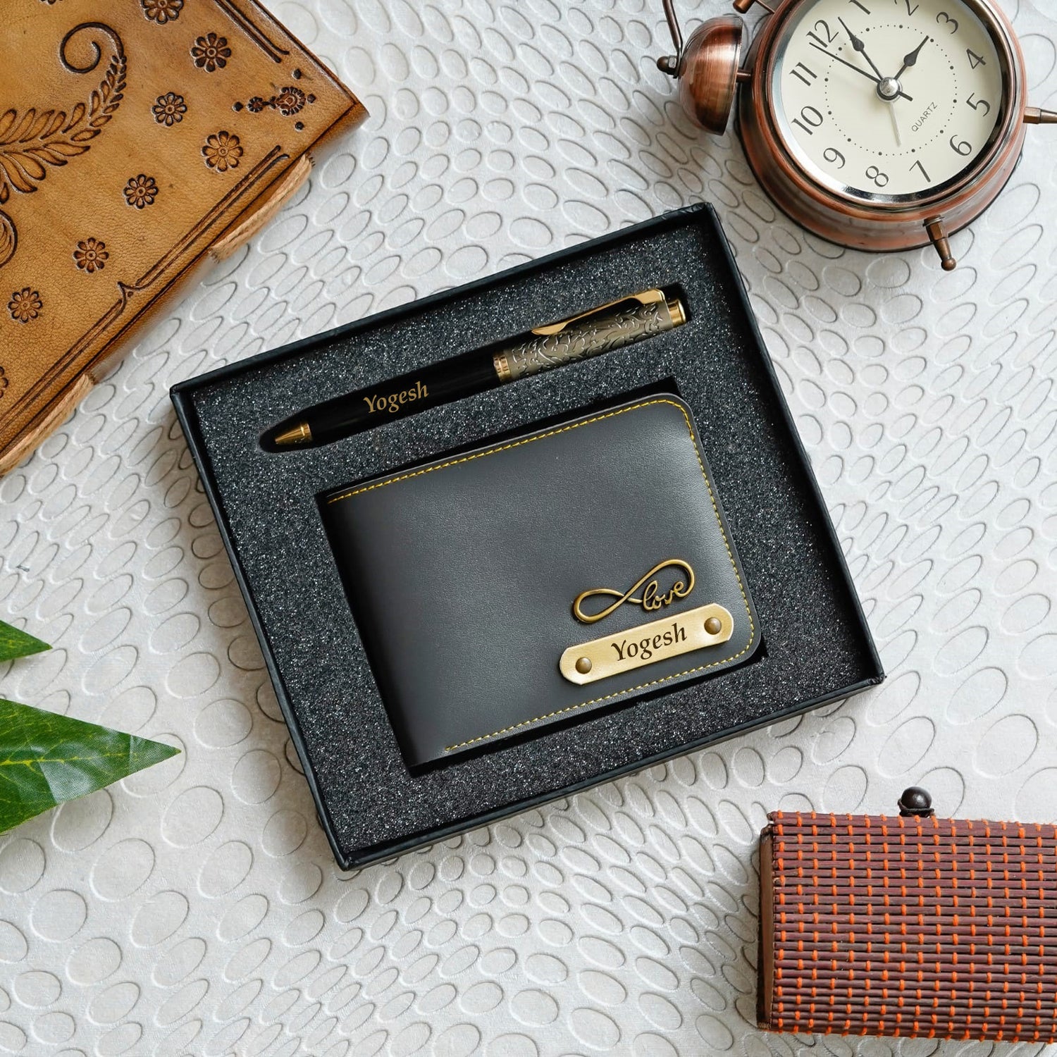 Personalized Pen Wallet Gift Set With Name & Charm