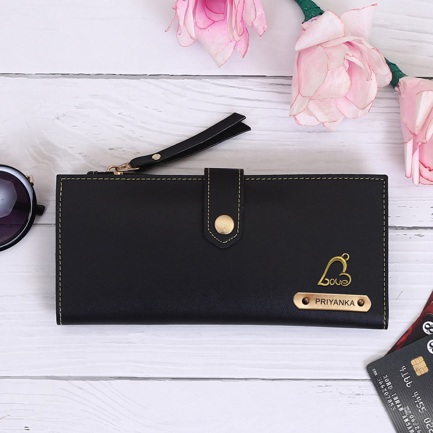 Personalized Clutch With Name & Charm - Black