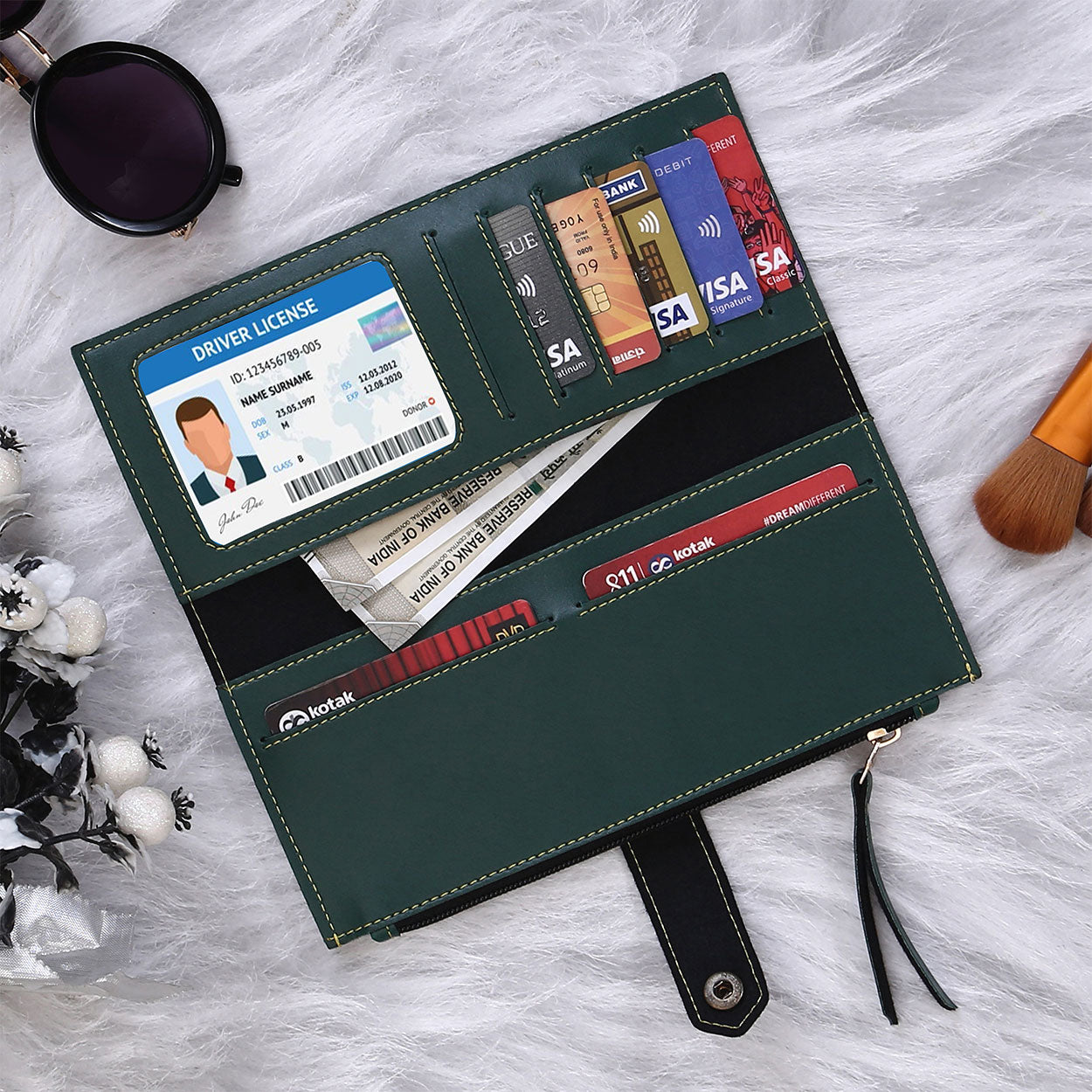 Personalized Clutch With Name & Charm - Green