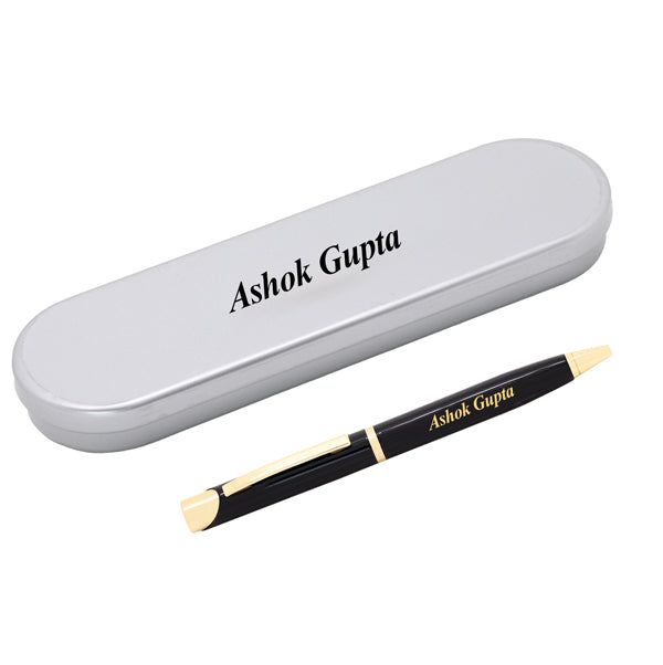 Personalized Black Metallic Ball Pen With Tin Box