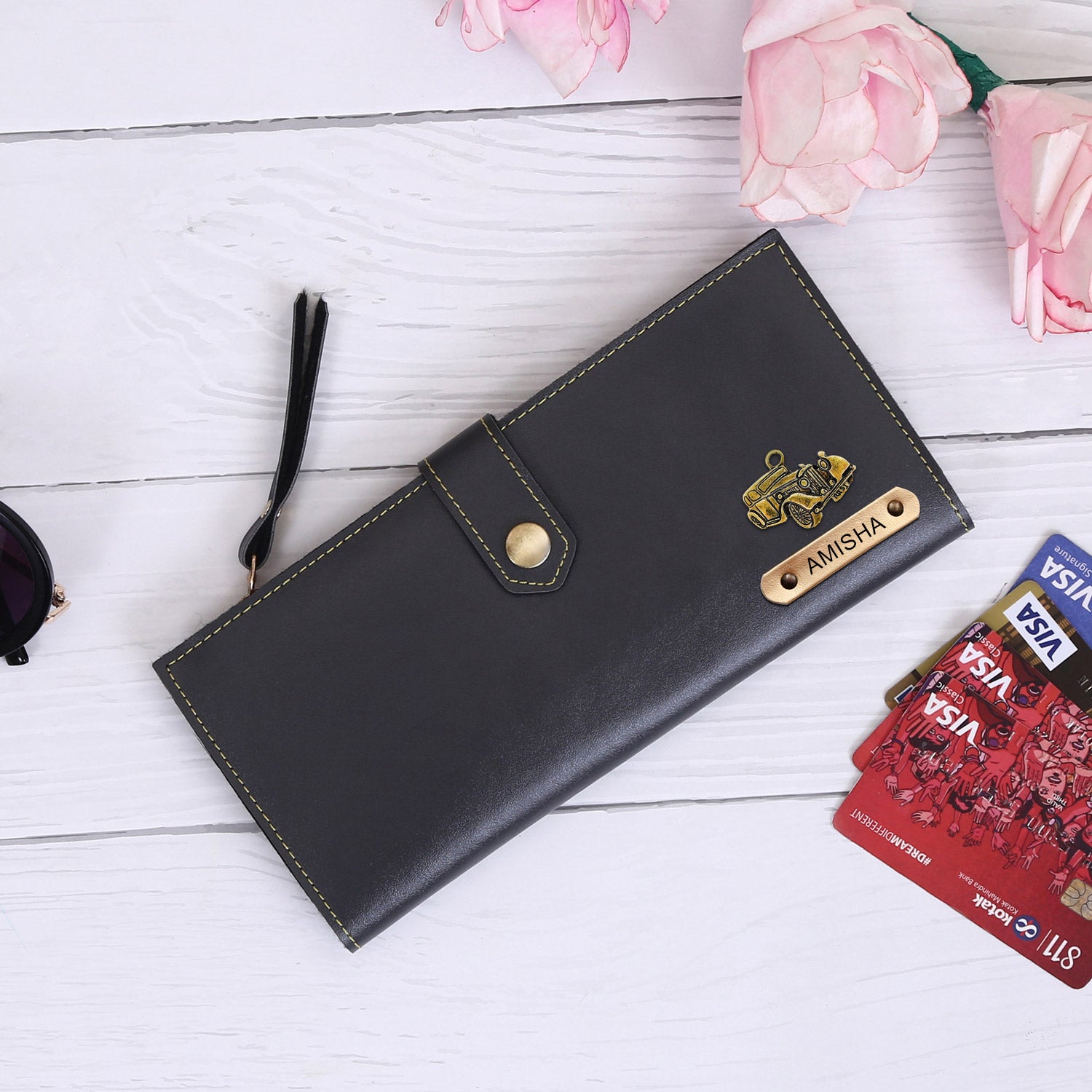 Personalized Clutch With Name & Charm - Grey