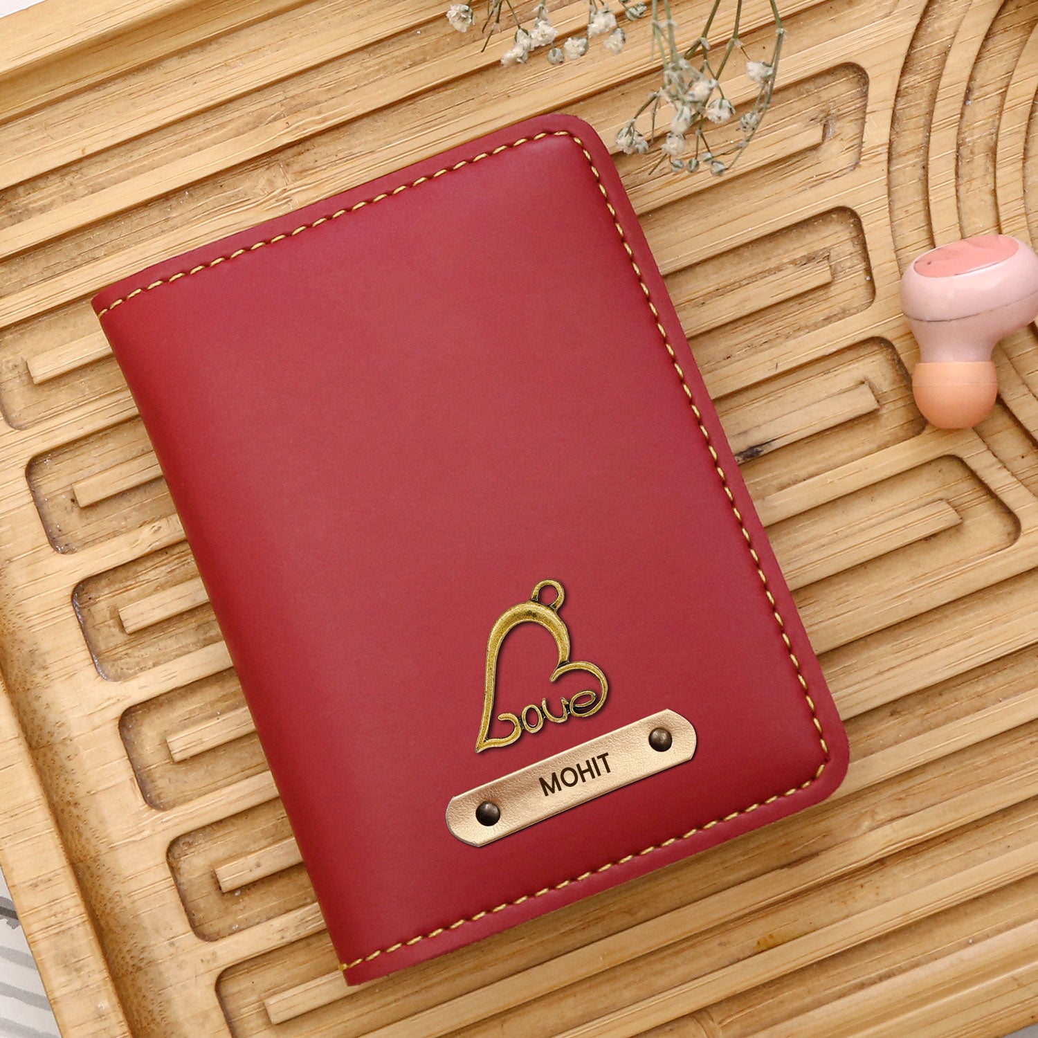 Personalized Card Holder With Name & Charm - Red