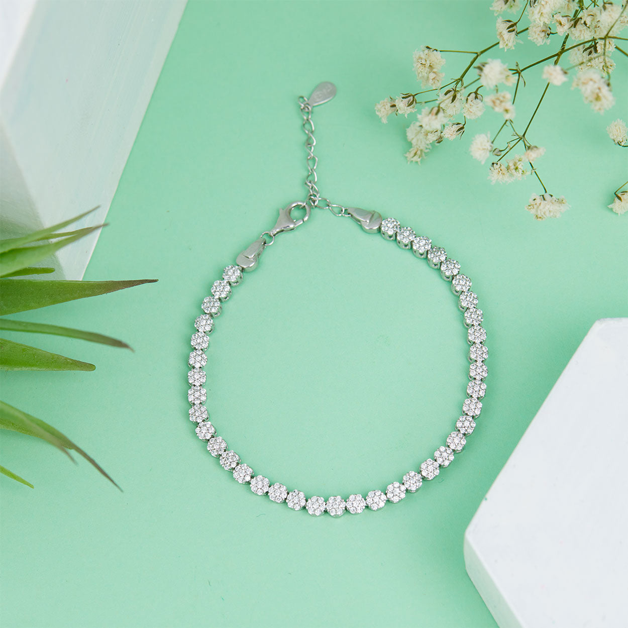 Jane Silver Flower Tennis Bracelet
