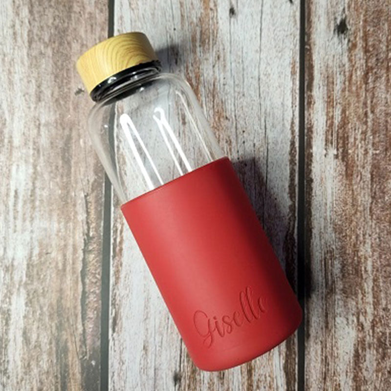 Personalized Bamboo Lid Borosilicate Glass Bottle