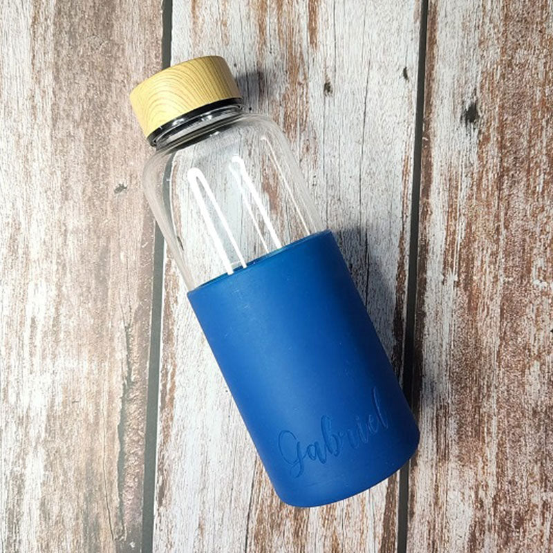 Personalized Bamboo Lid Borosilicate Glass Bottle