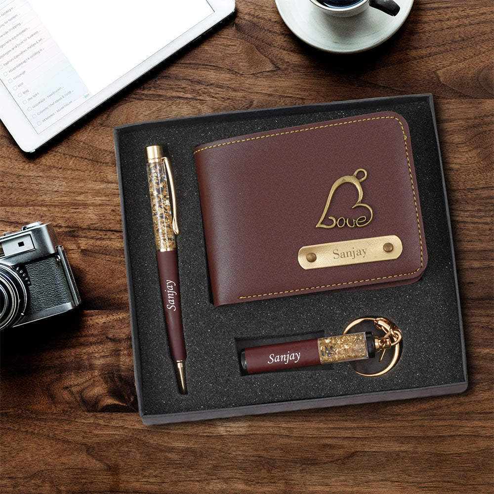 Personalized Wallet With Crystal Pen & Keychain Gift Set