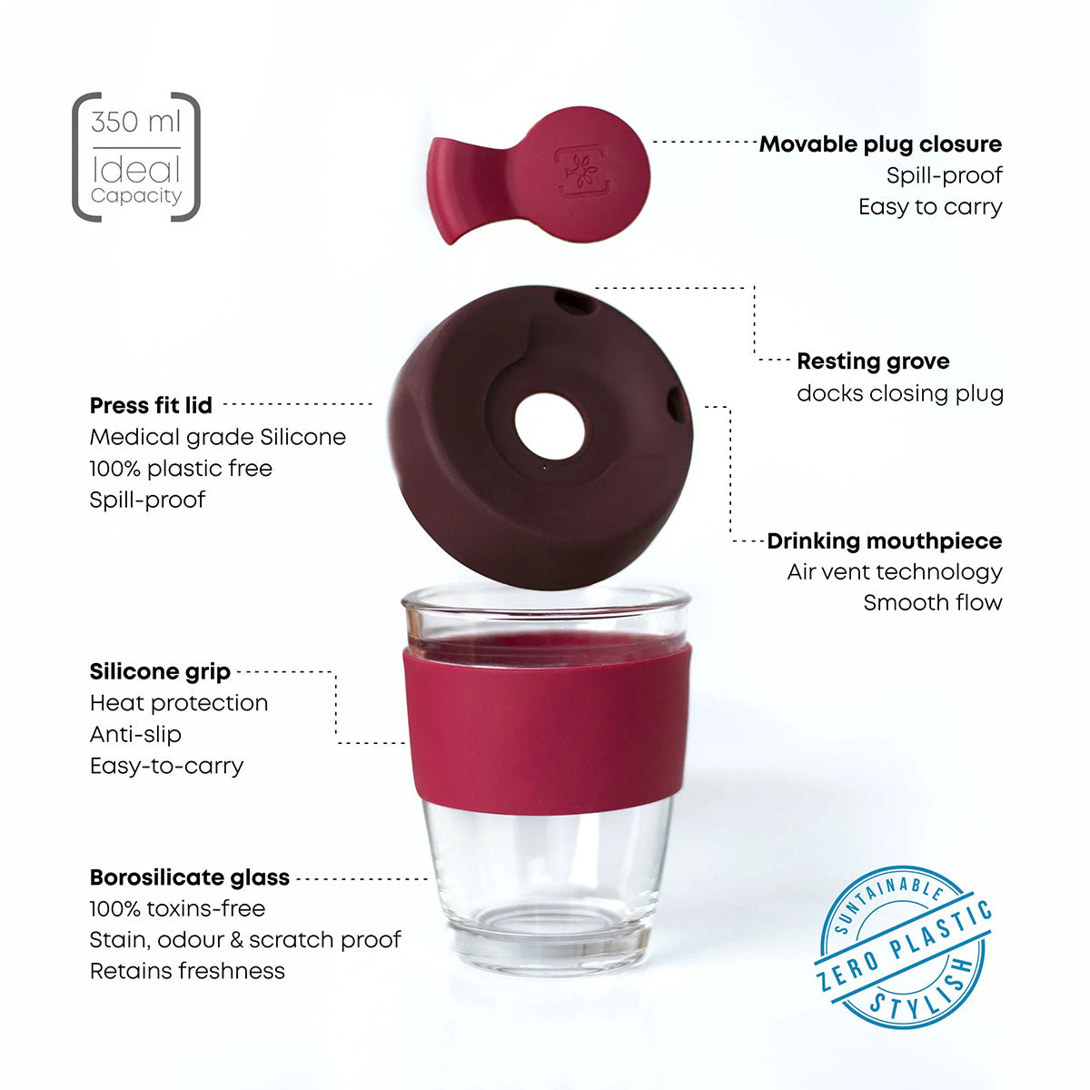 Borosilicate Glass Brew Cup With Silicone Grip & Lid