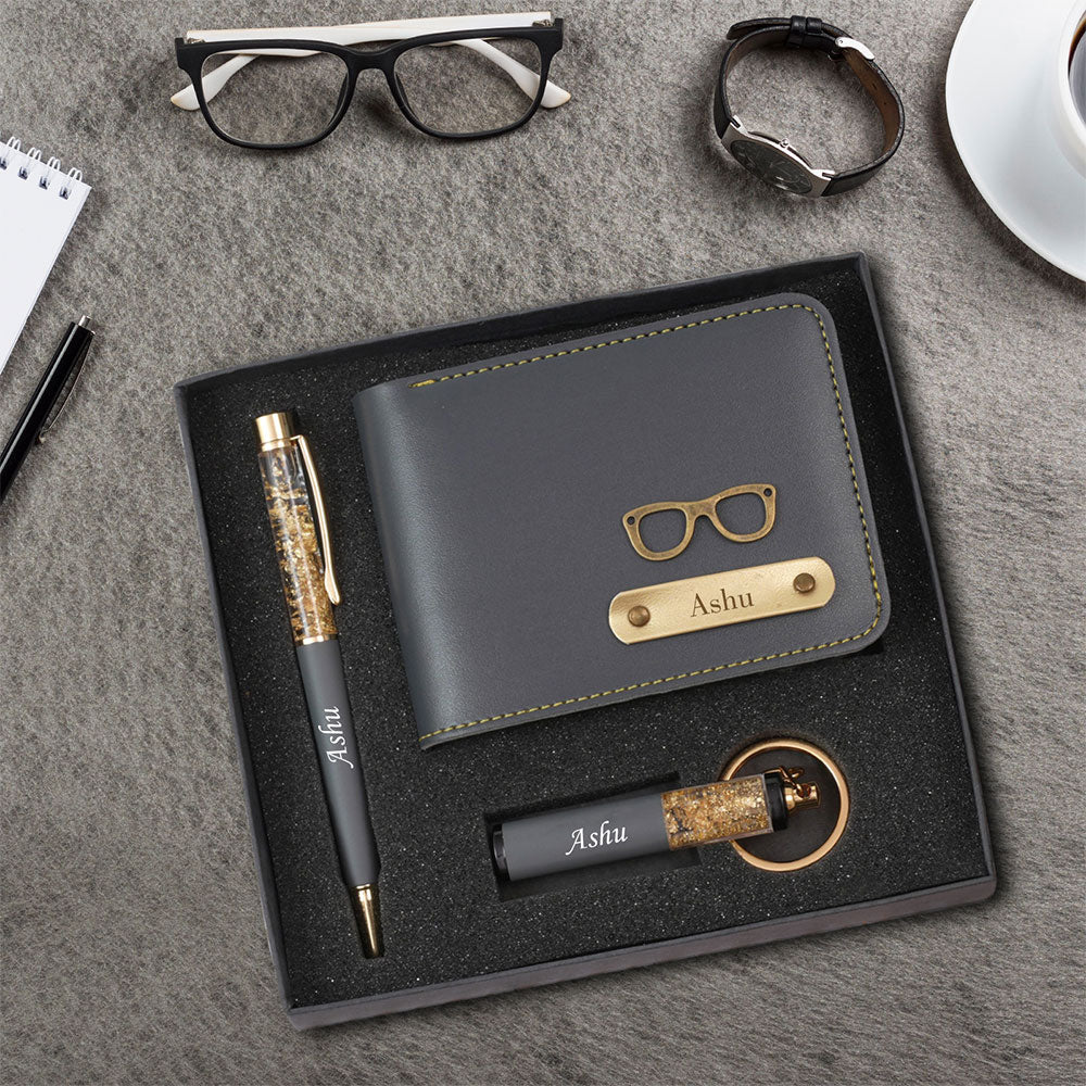 Personalized Wallet With Crystal Pen & Keychain Gift Set