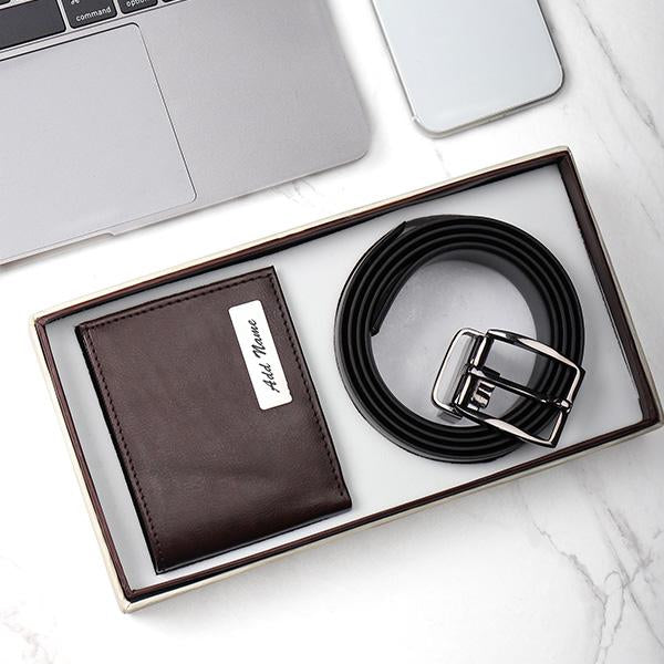 Personalized Wallet & Belt Combo Brown