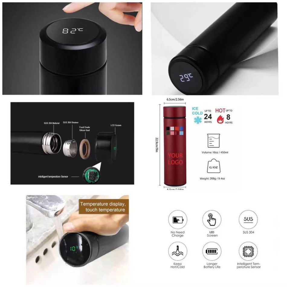 Personalized Black Smart Temperature Water Bottle