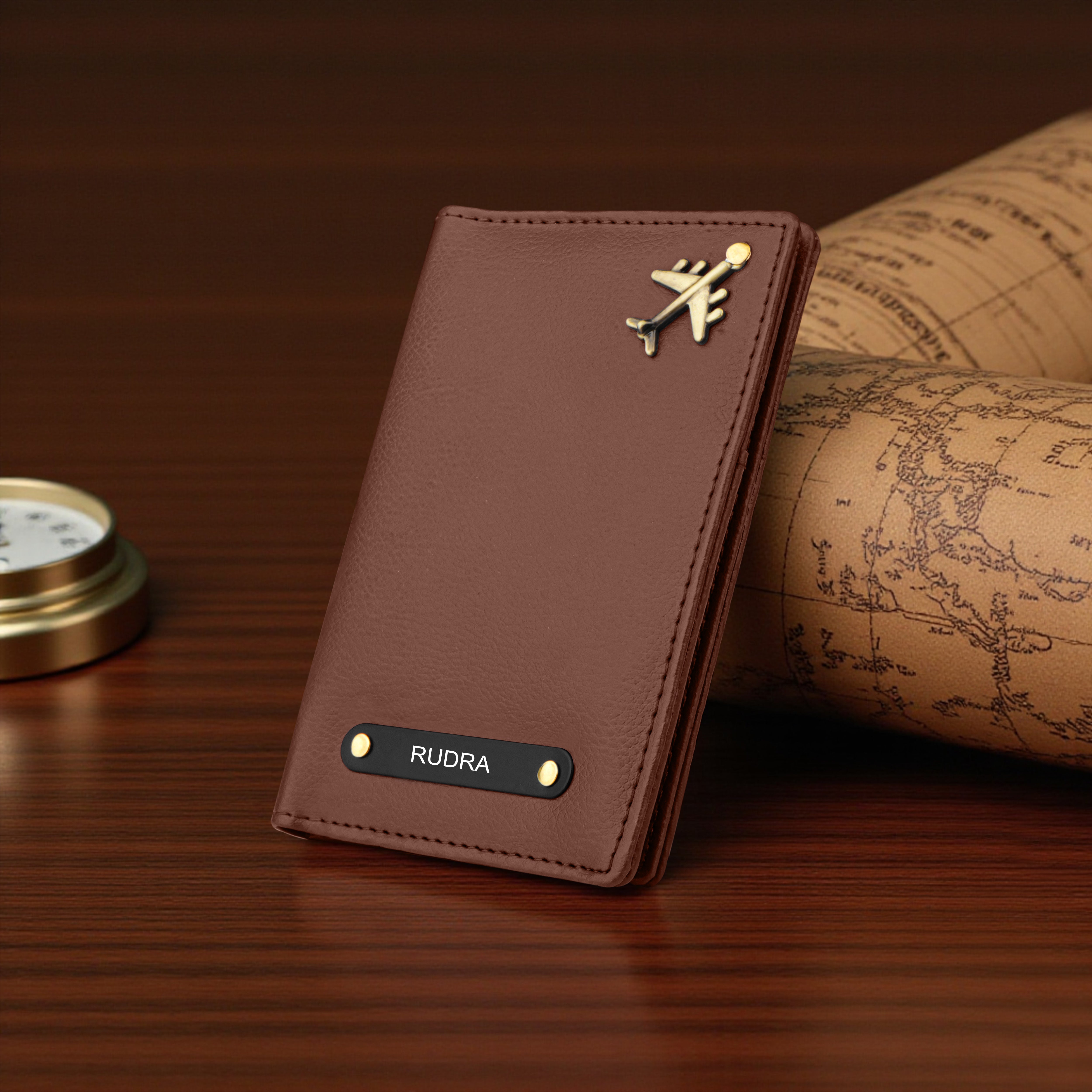 Personalized Wanderlust Passport Cover - Brown