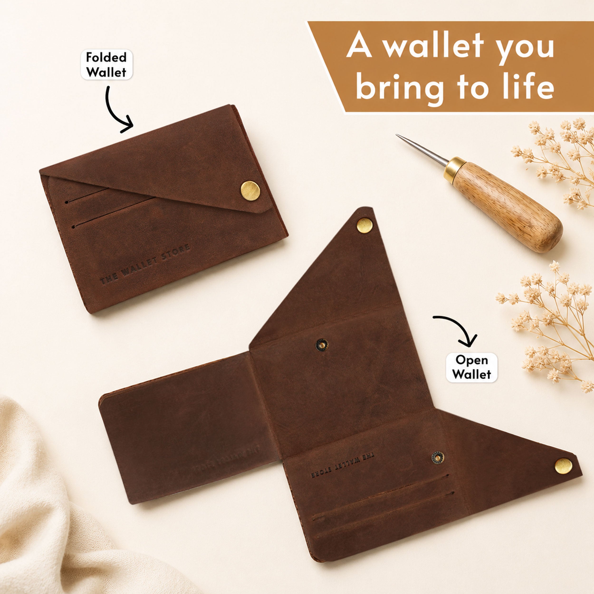 DIY Envelope Genuine Leather Wallet - Brown