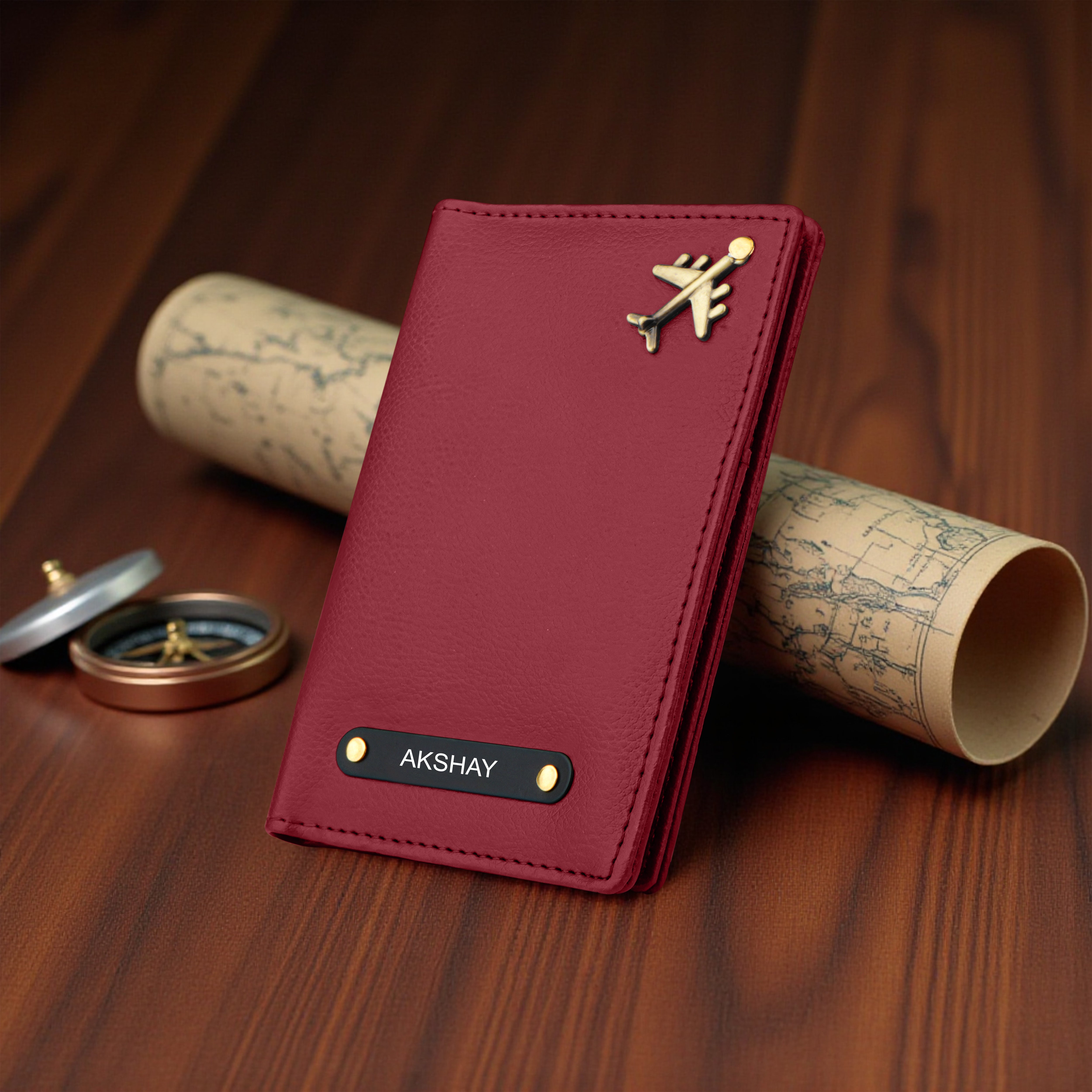 Personalized Wanderlust Passport Cover - Maroon