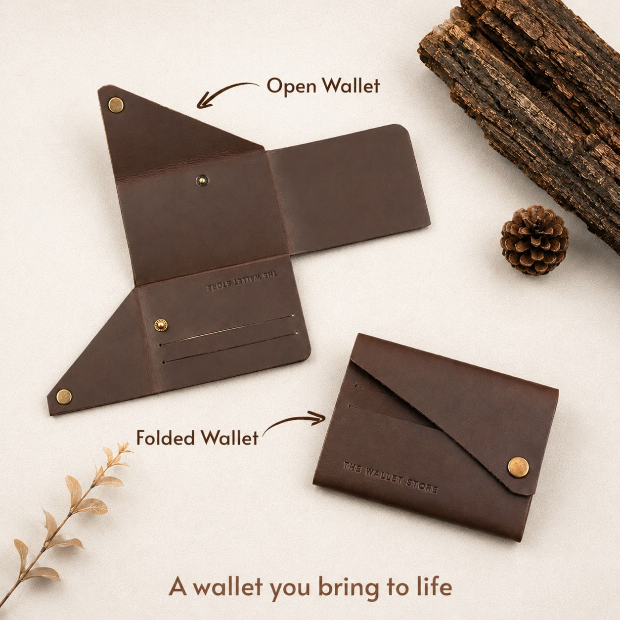 DIY Envelope Genuine Leather Wallet - Dark Brown