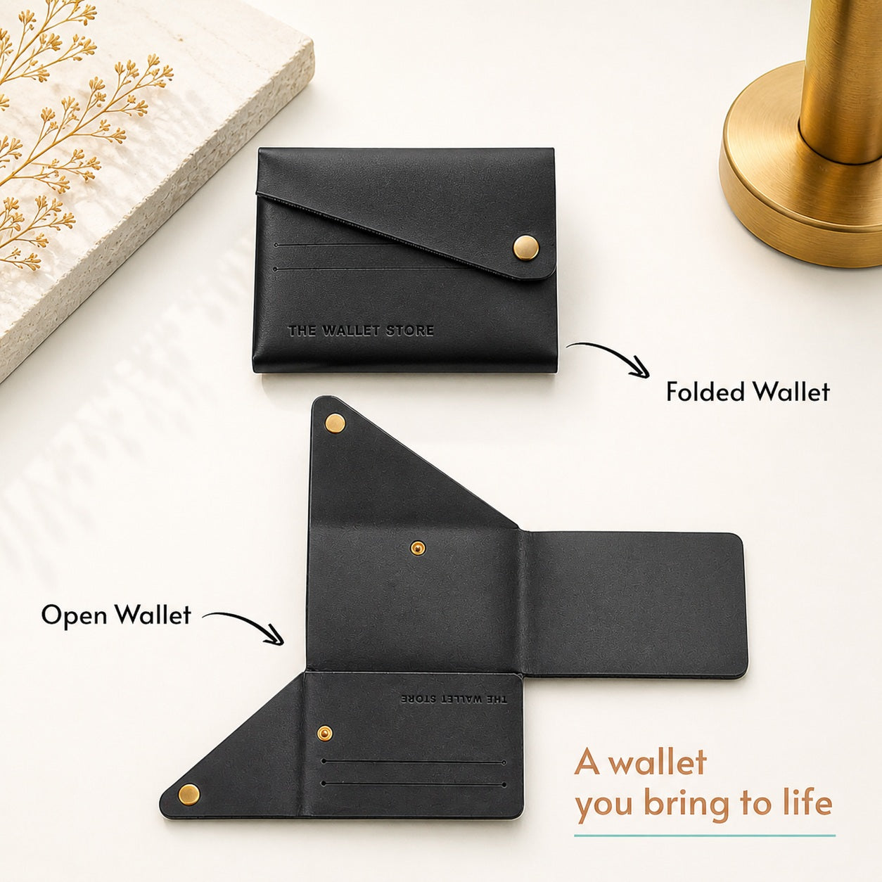 DIY Envelope Genuine Leather Wallet - Black