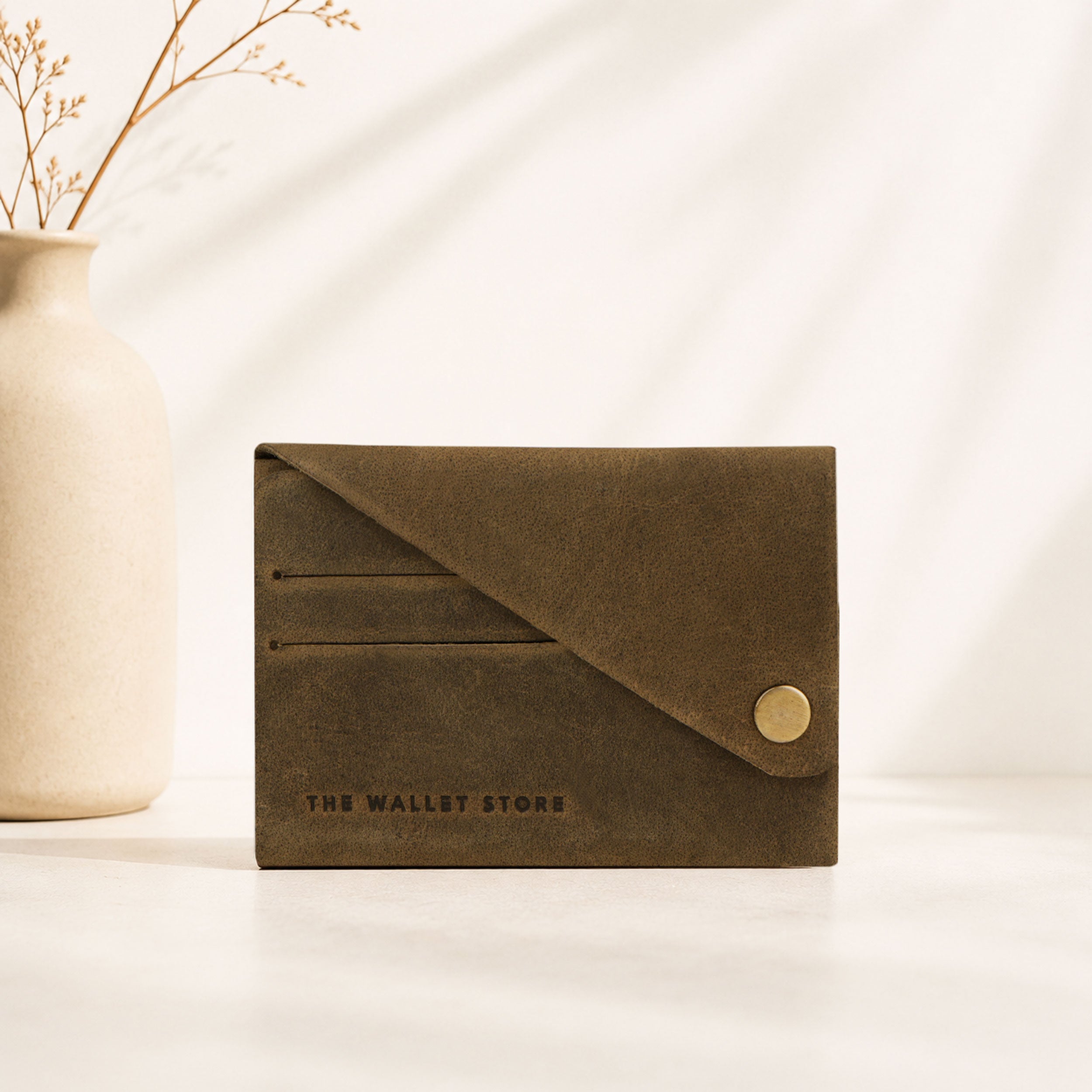 DIY Envelope Genuine Leather Wallet - Green