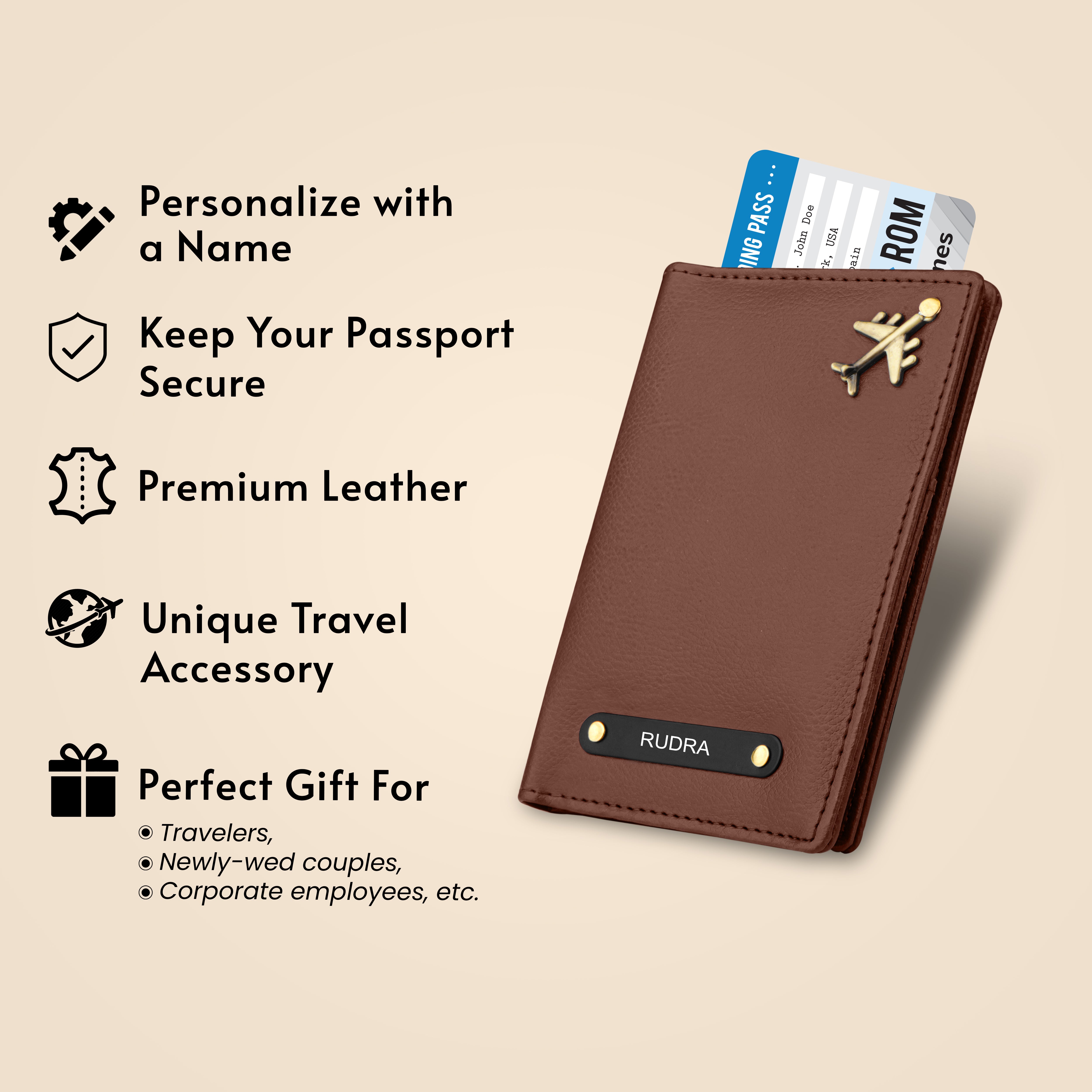 Personalized Wanderlust Passport Cover - Brown