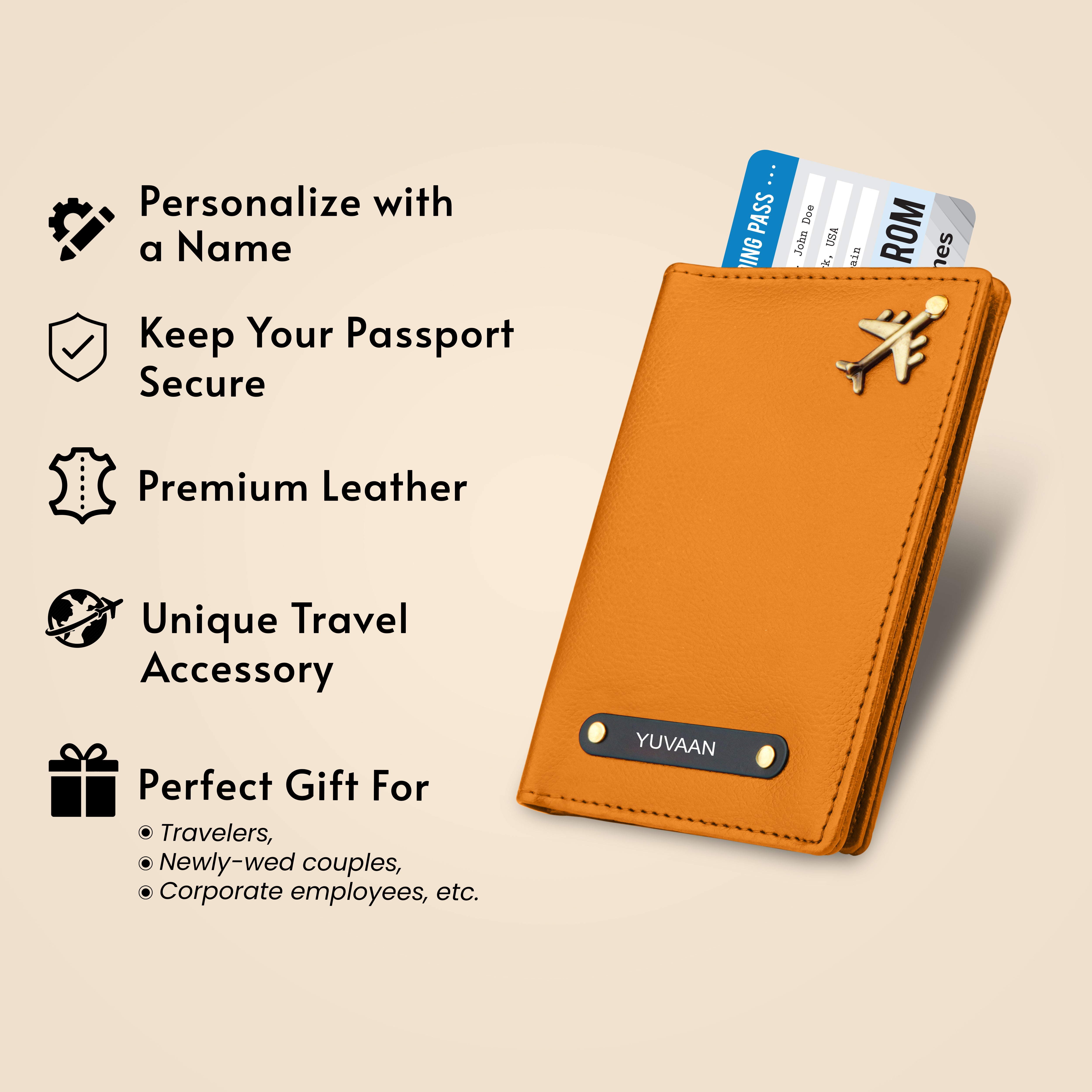 Personalized Wanderlust Passport Cover - Mustard