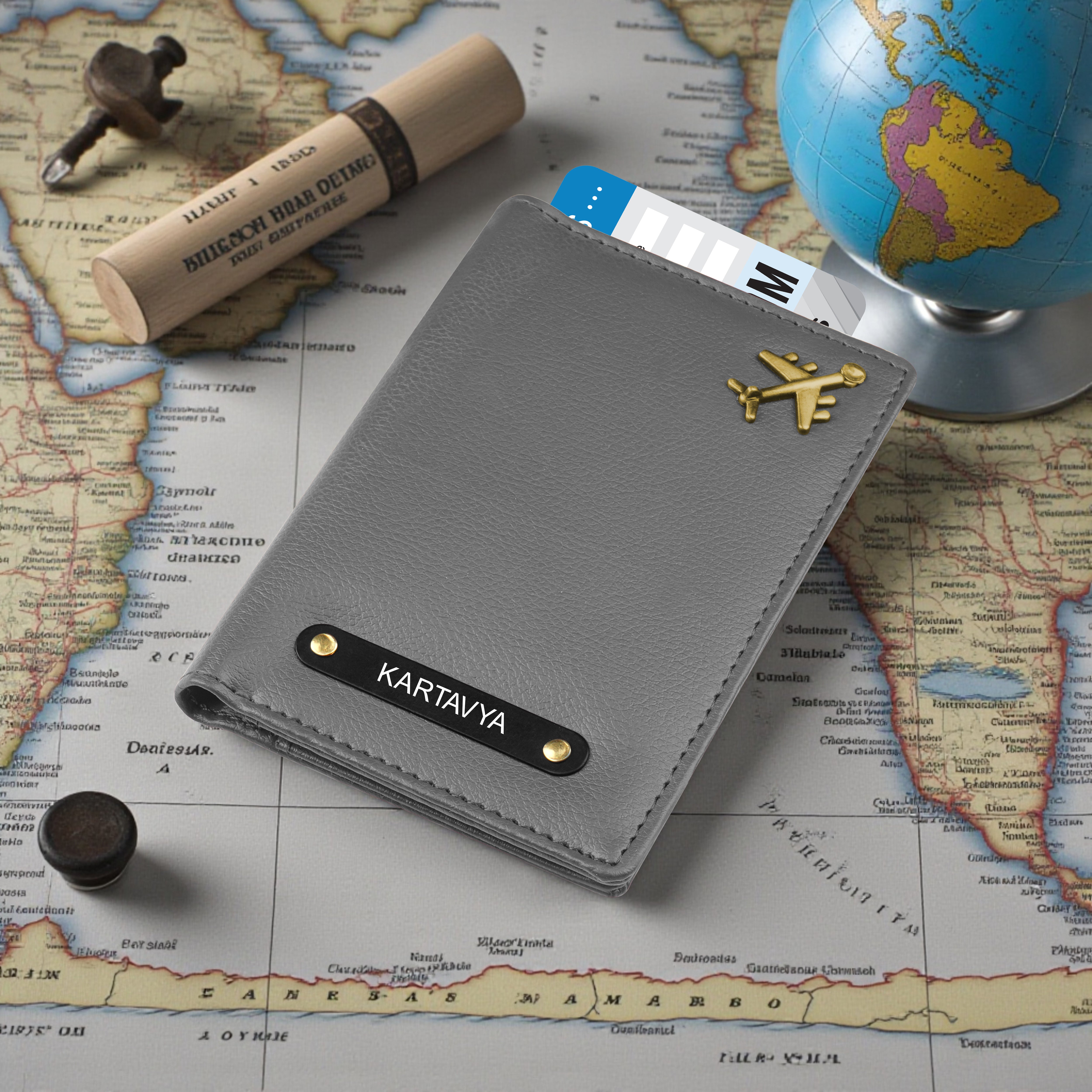 Personalized Wanderlust Passport Cover - Grey