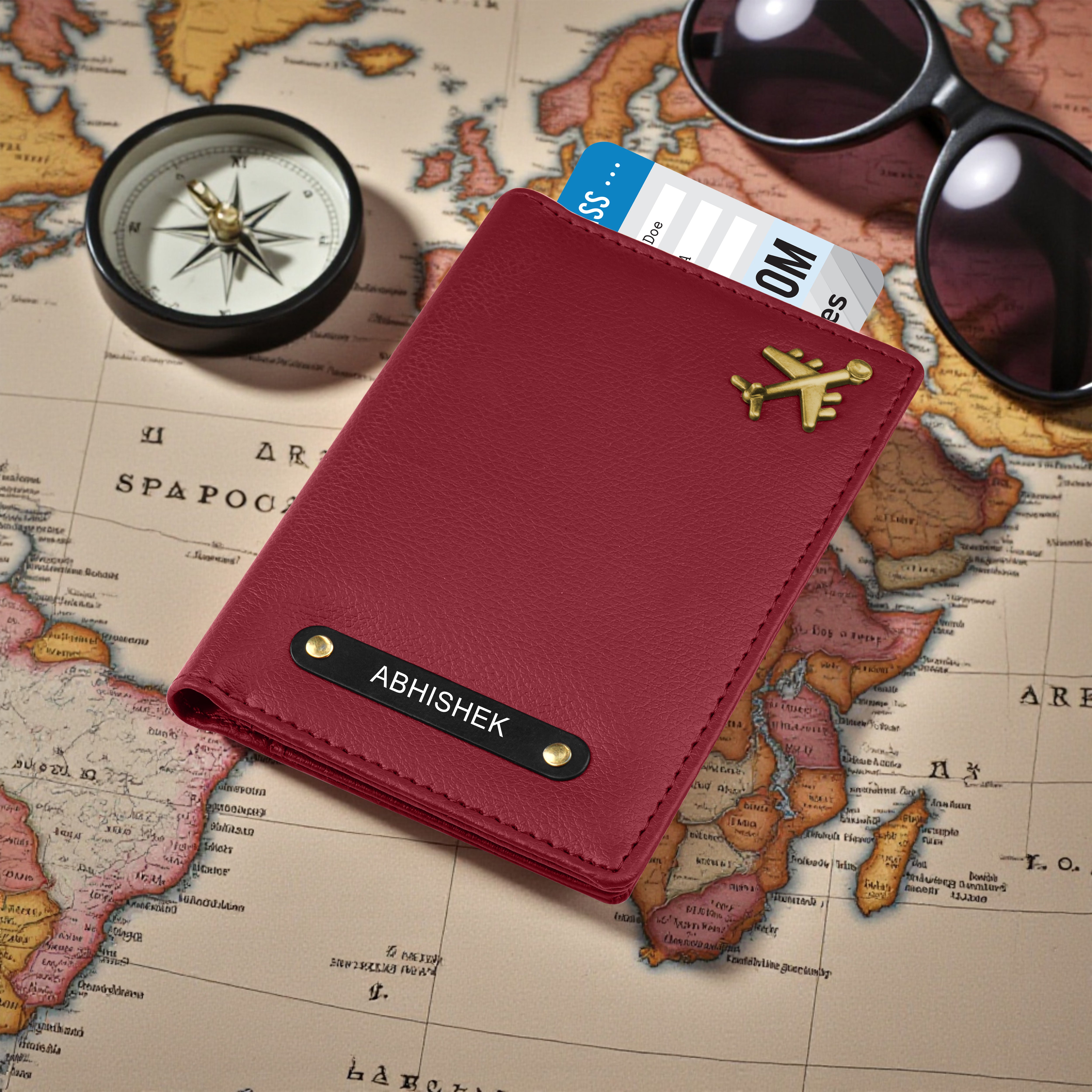 Personalized Wanderlust Passport Cover - Maroon