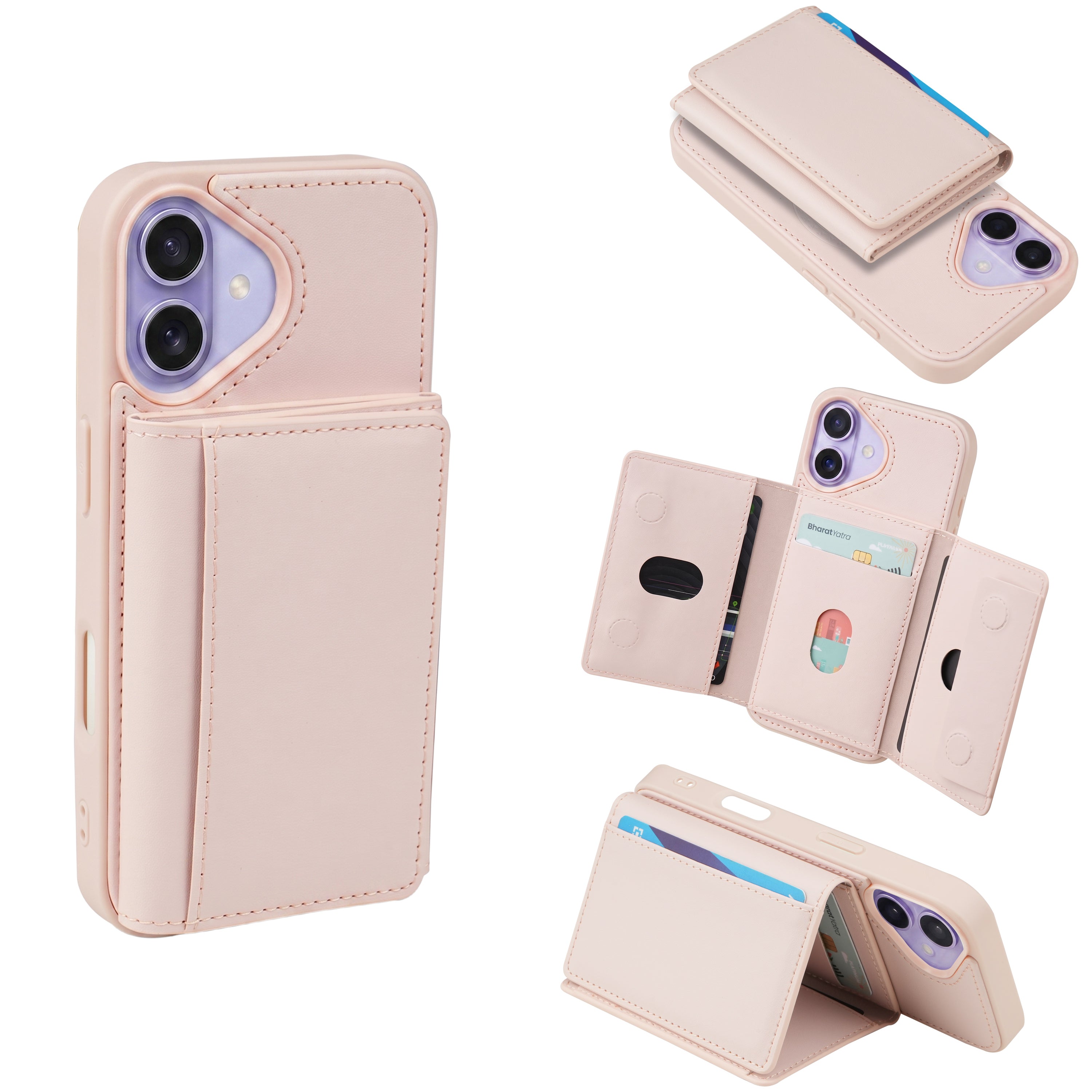 iPhone 16 Magnetic Case with Detachable Cardholder - Pink
