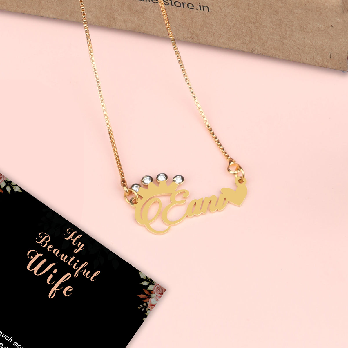 Name With Crystal Studded Crown Necklace