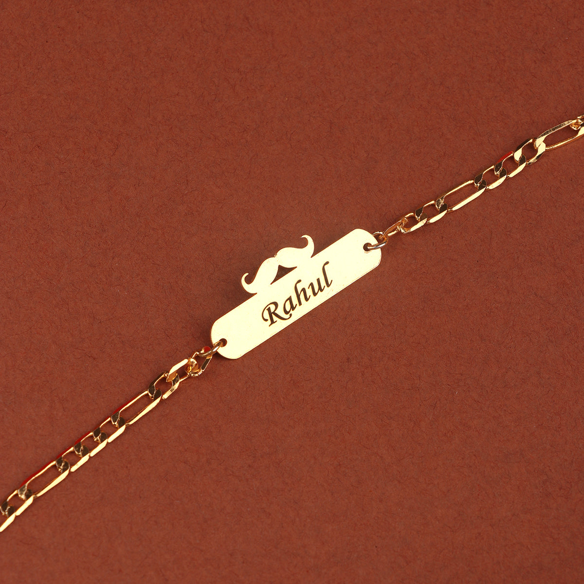 Personalized Metal Moustache Rakhi With Name
