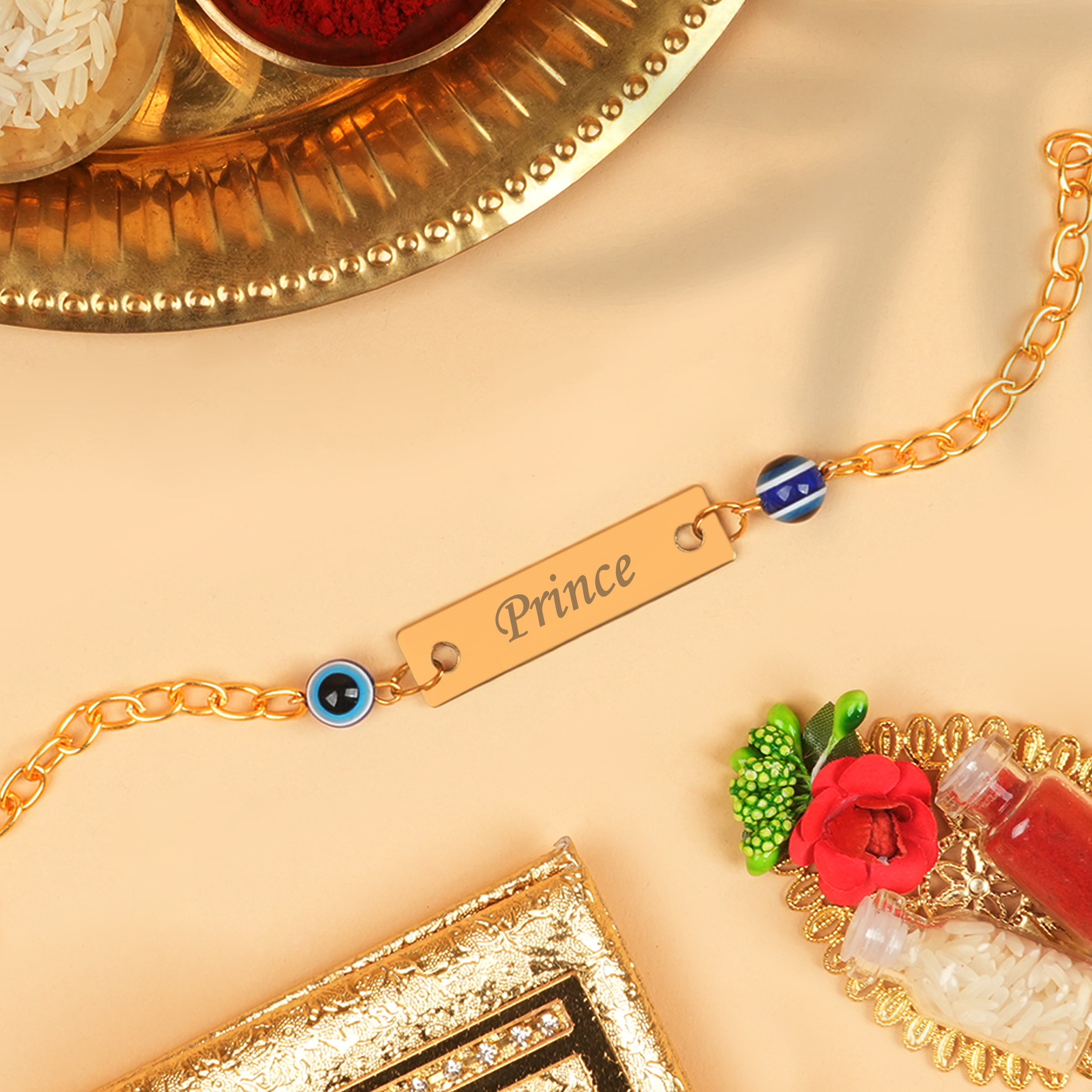 Personalized Golden Evil Eye Rakhi With Name