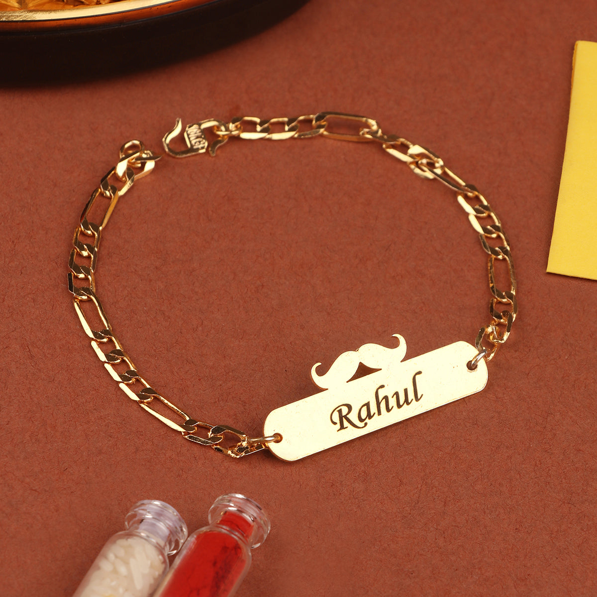 Personalized Metal Moustache Rakhi With Name