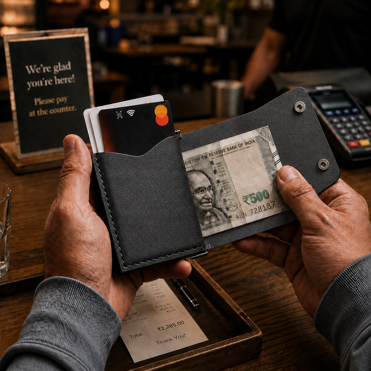 ClickKiss Minimalist Genuine Leather Wallet - Black
