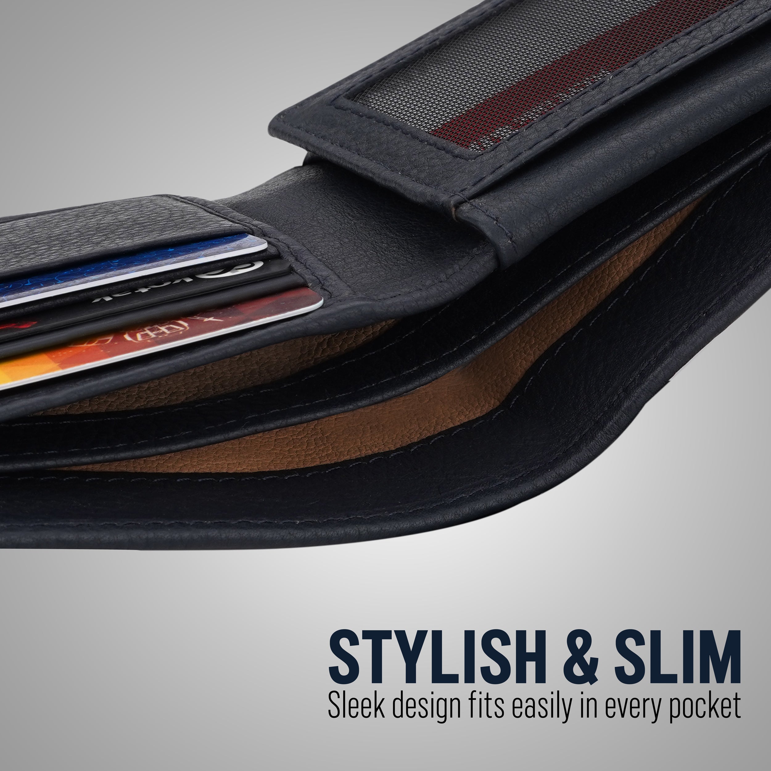 Twin Stripe Elegance Leather Wallet For Men - Grey