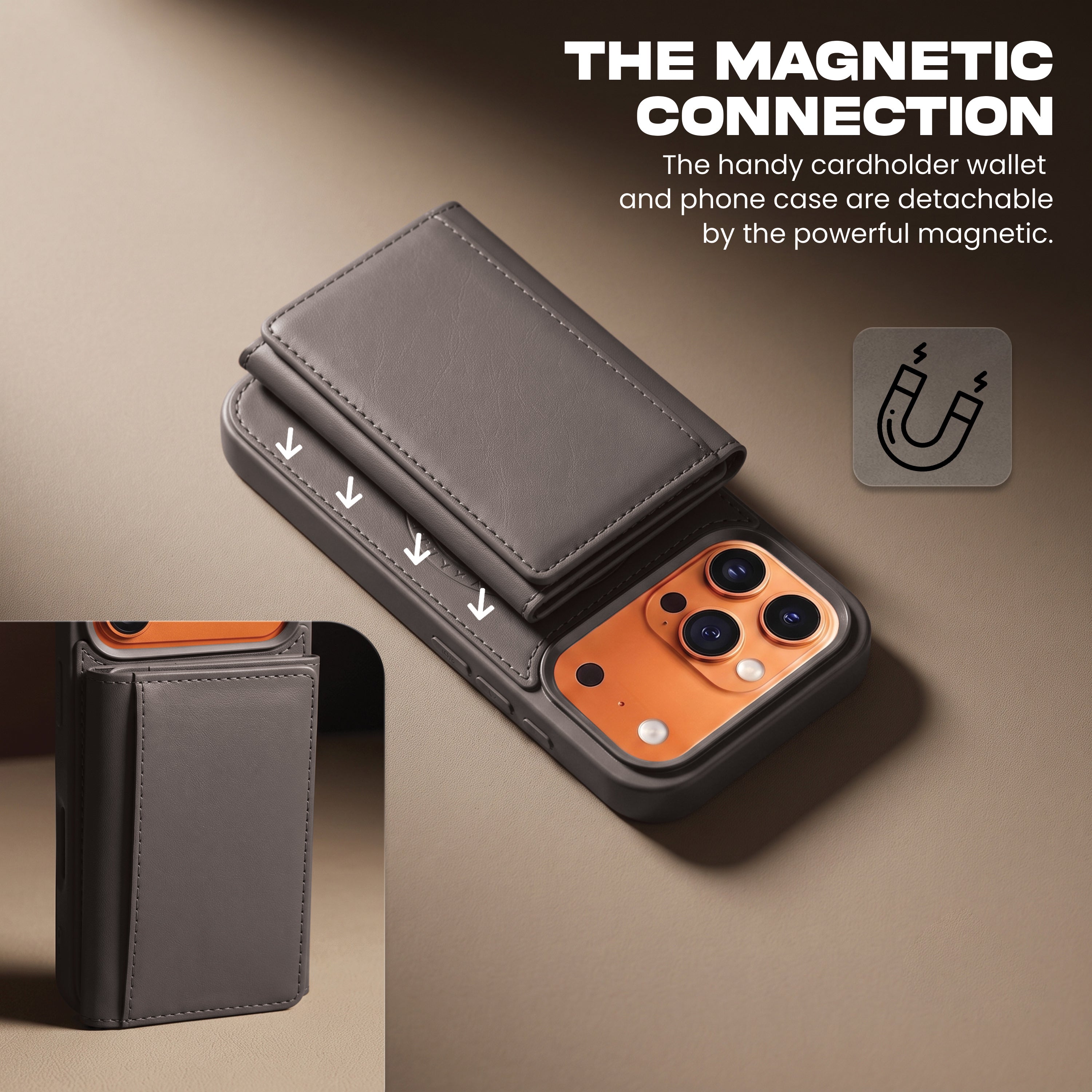 iPhone 17 Pro Max Magnetic Case with Detachable Cardholder - Grey