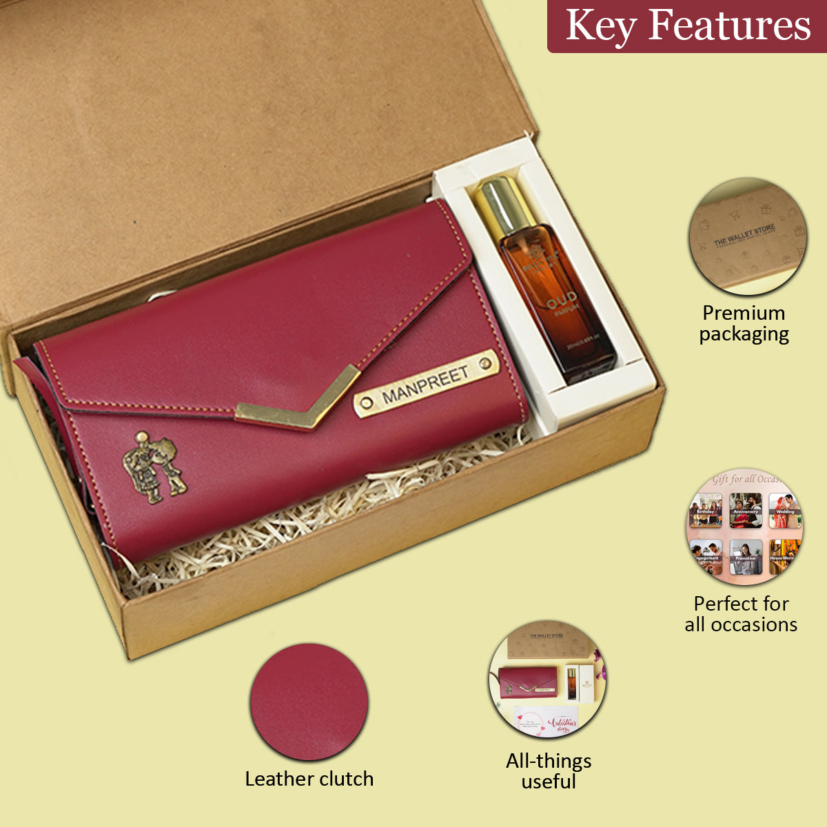 Personalized Premium Leather Clutch & Perfume Gift Set