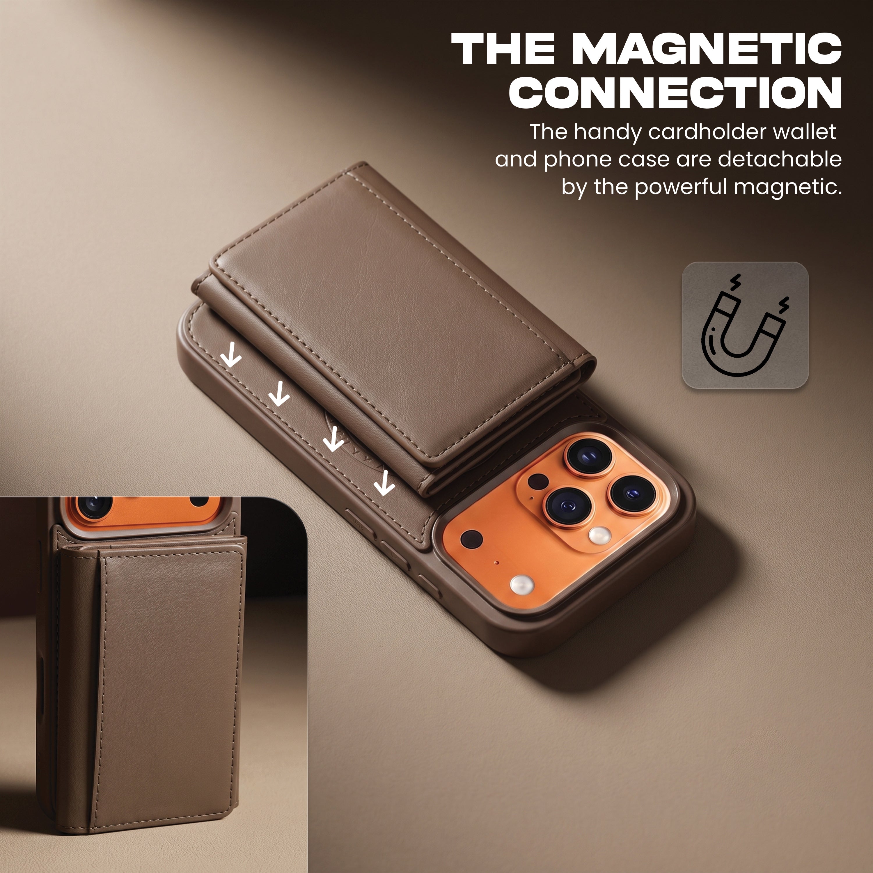 iPhone 17 Pro Max Magnetic Case with Detachable Cardholder - Brown