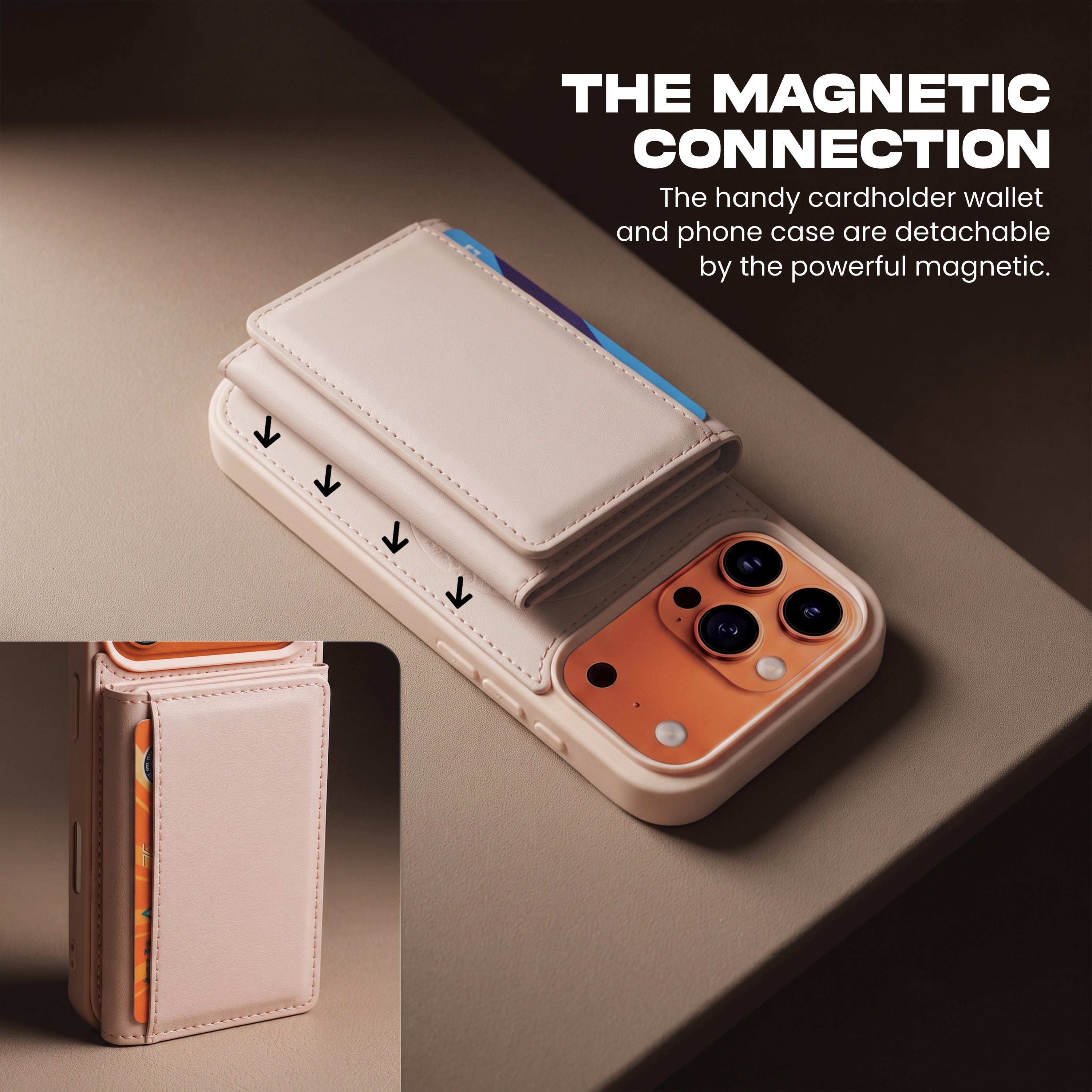 iPhone 17 Pro Max Magnetic Case with Detachable Cardholder - Pink