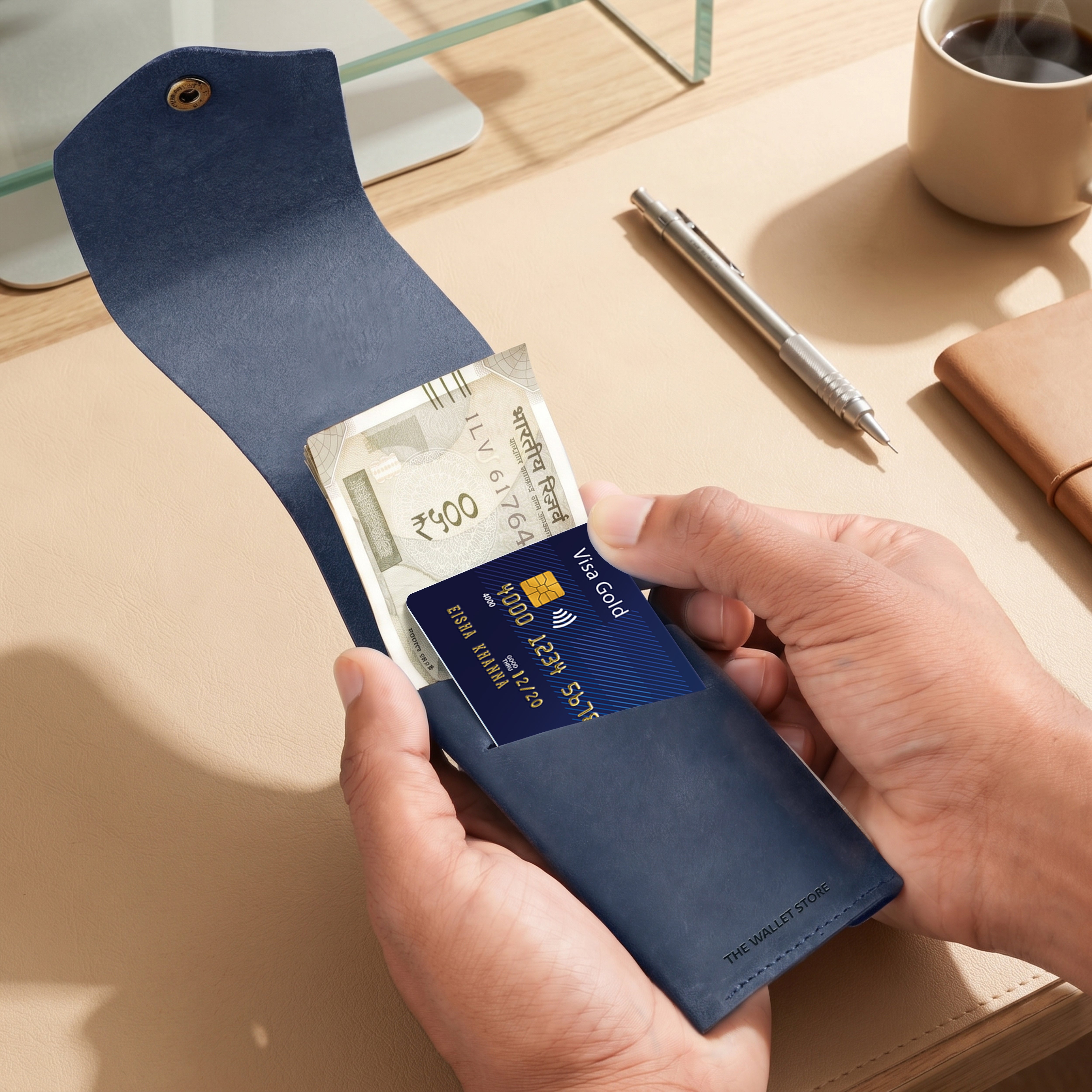 Flip Genuine Leather Wallet - Blue