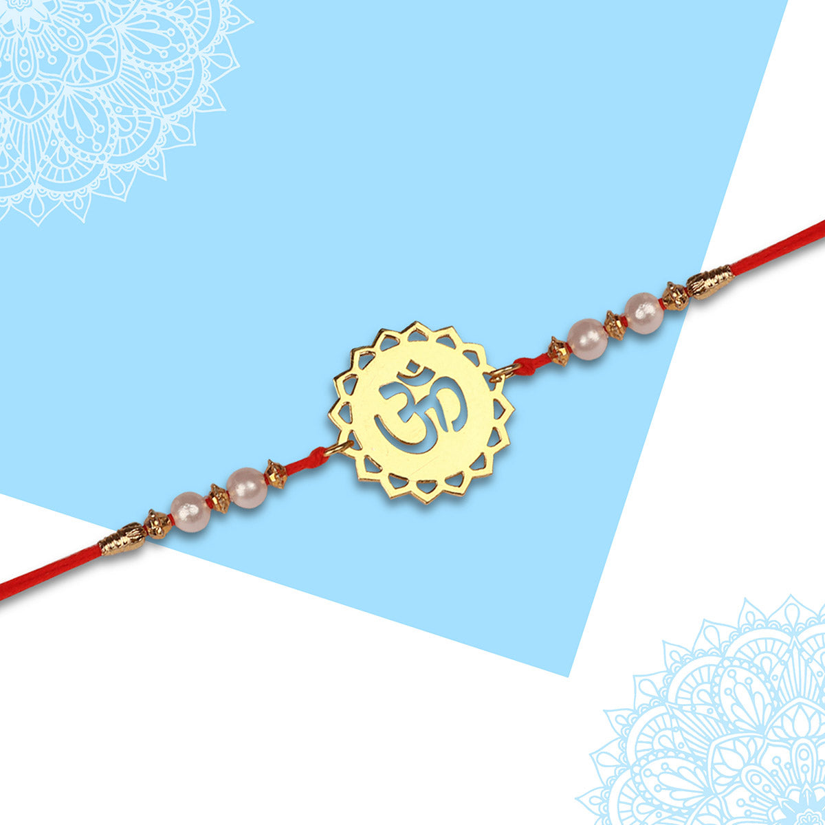 Divine Om Metal Rakhi With Pearl Beads