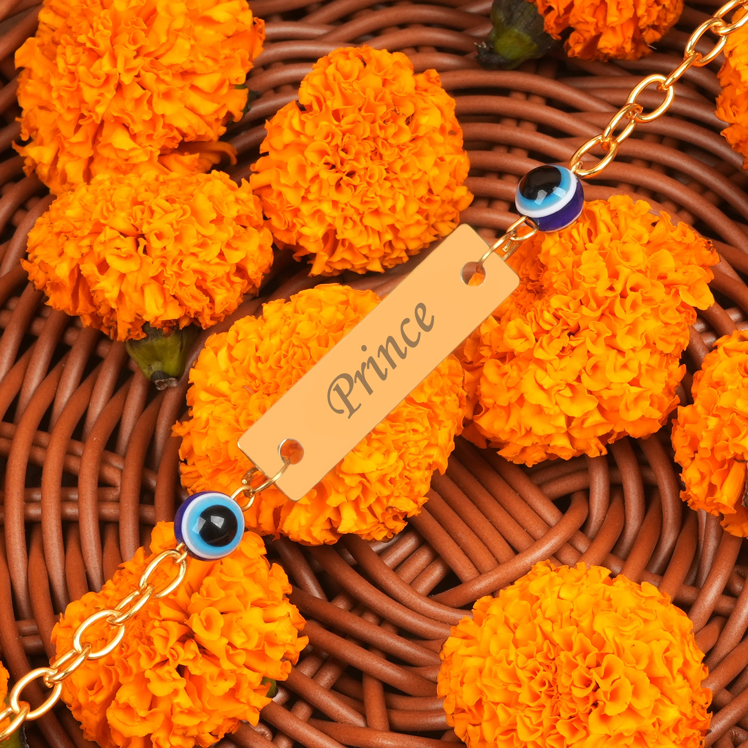 Personalized Golden Evil Eye Rakhi With Name
