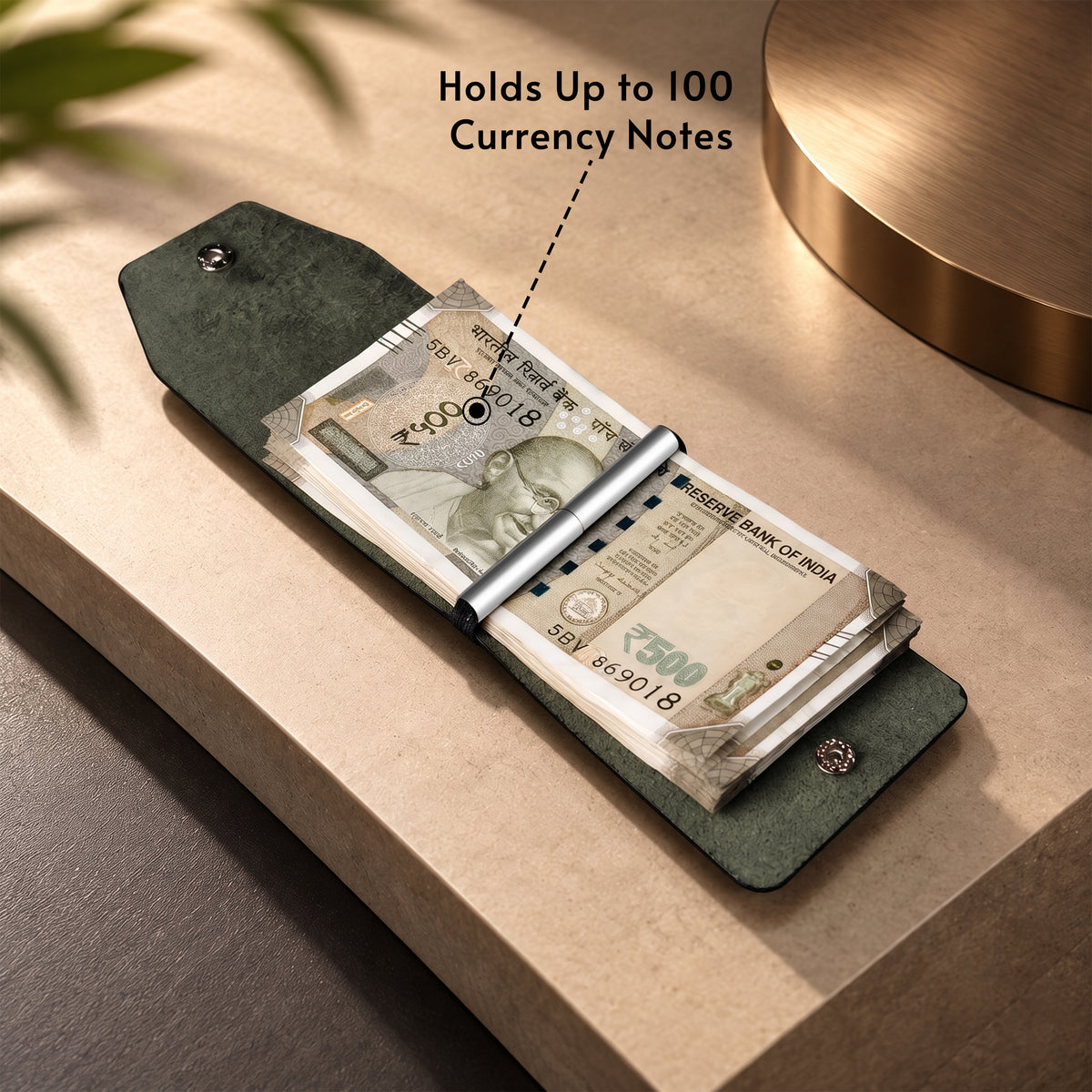 Cash Wrap Slim Leather Wallet - Green