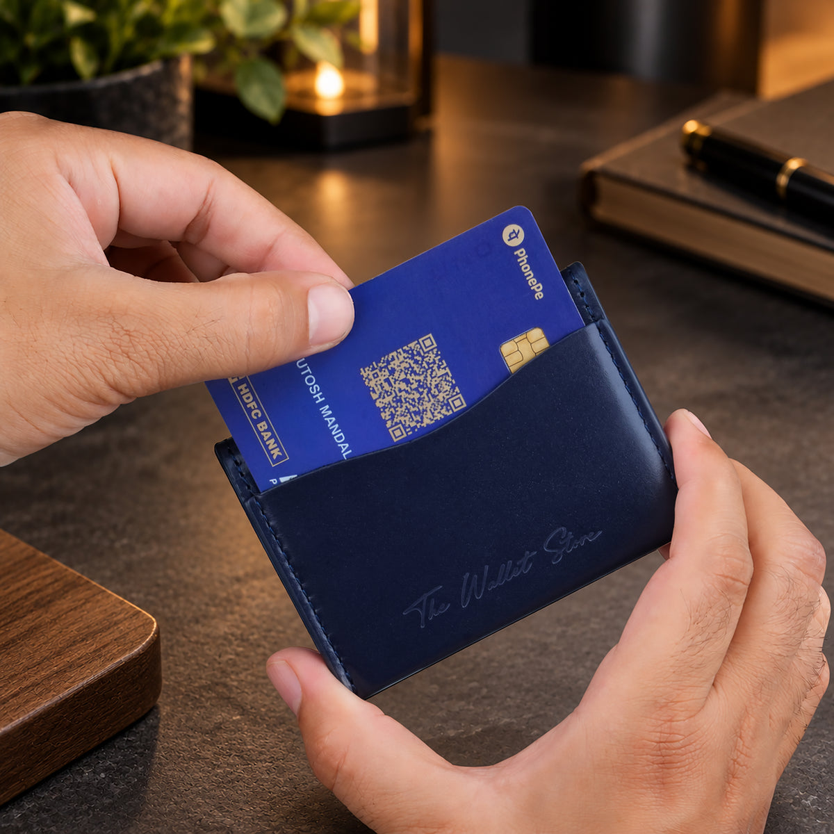 Axis Slim Leather Cardholder - Blue