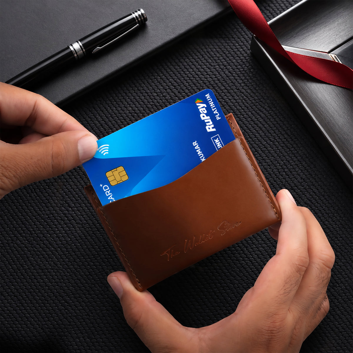 Axis Slim Leather Cardholder - Tan