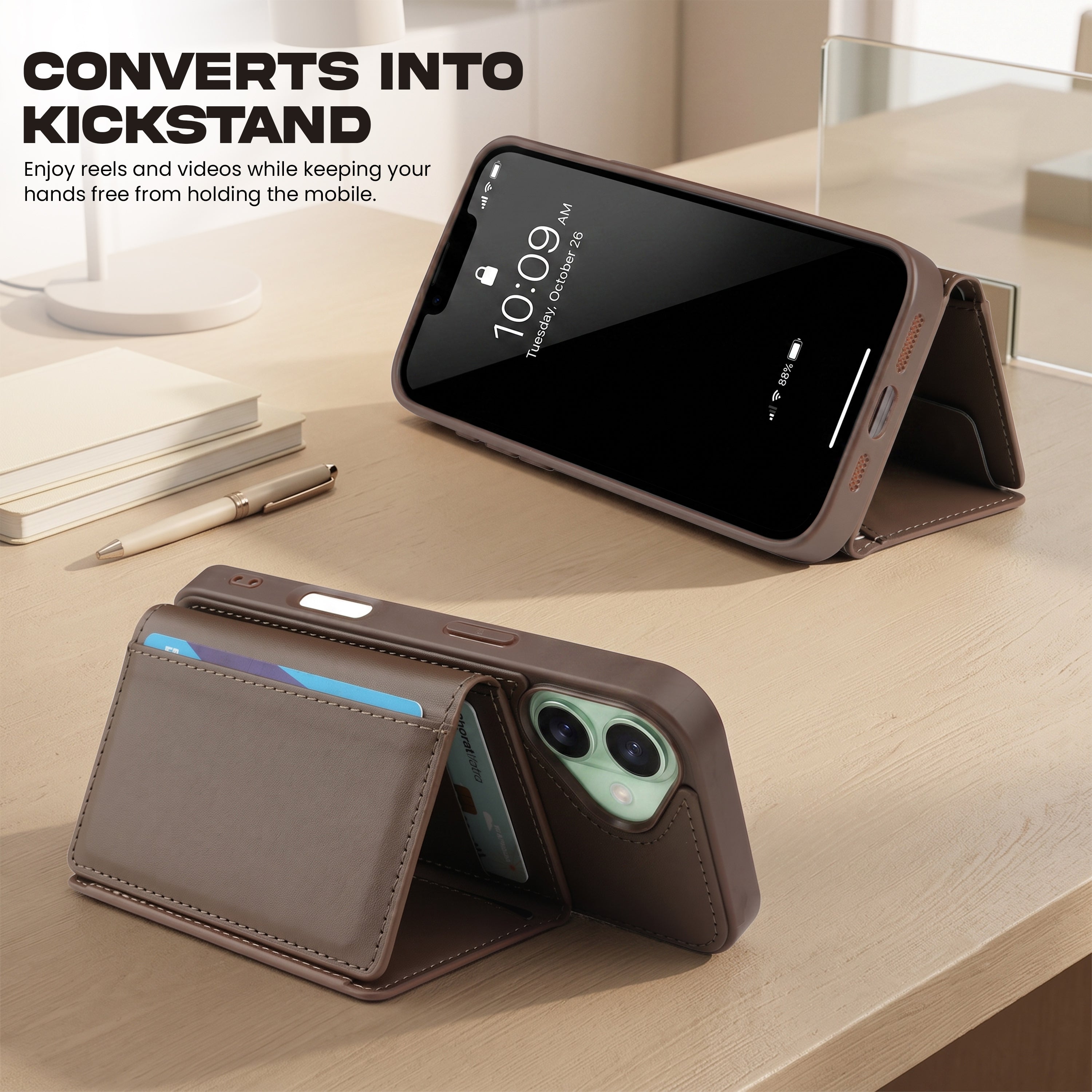 iPhone 16 Magnetic Case with Detachable Cardholder - Brown